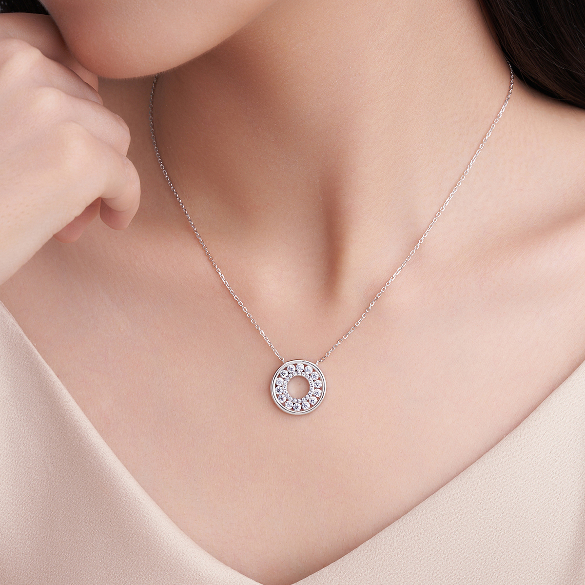 S925銀電鍍18K金莫桑鑽圓滿項鏈1.03CT