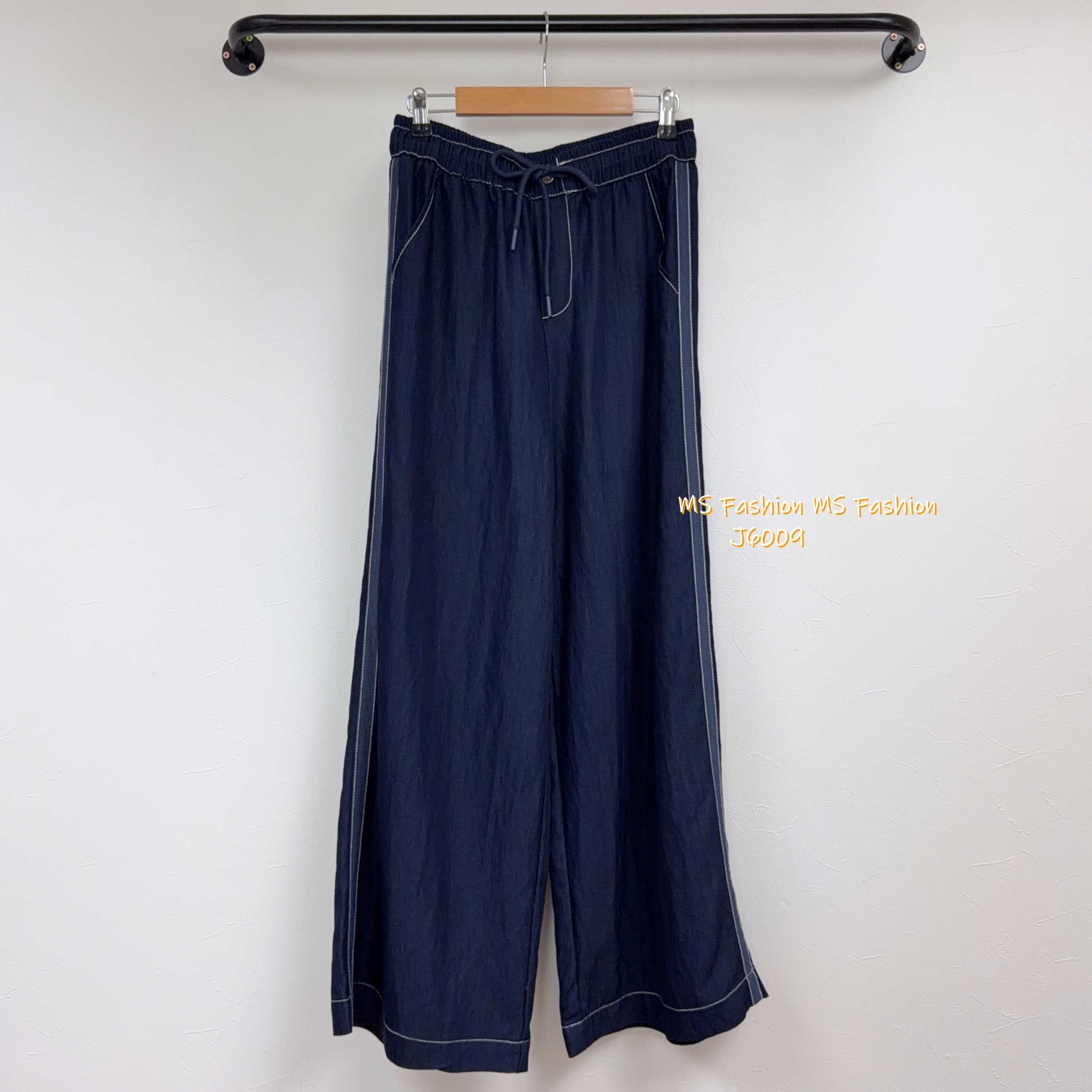 J6009 韓國🇰🇷拼邊明線闊筒褲