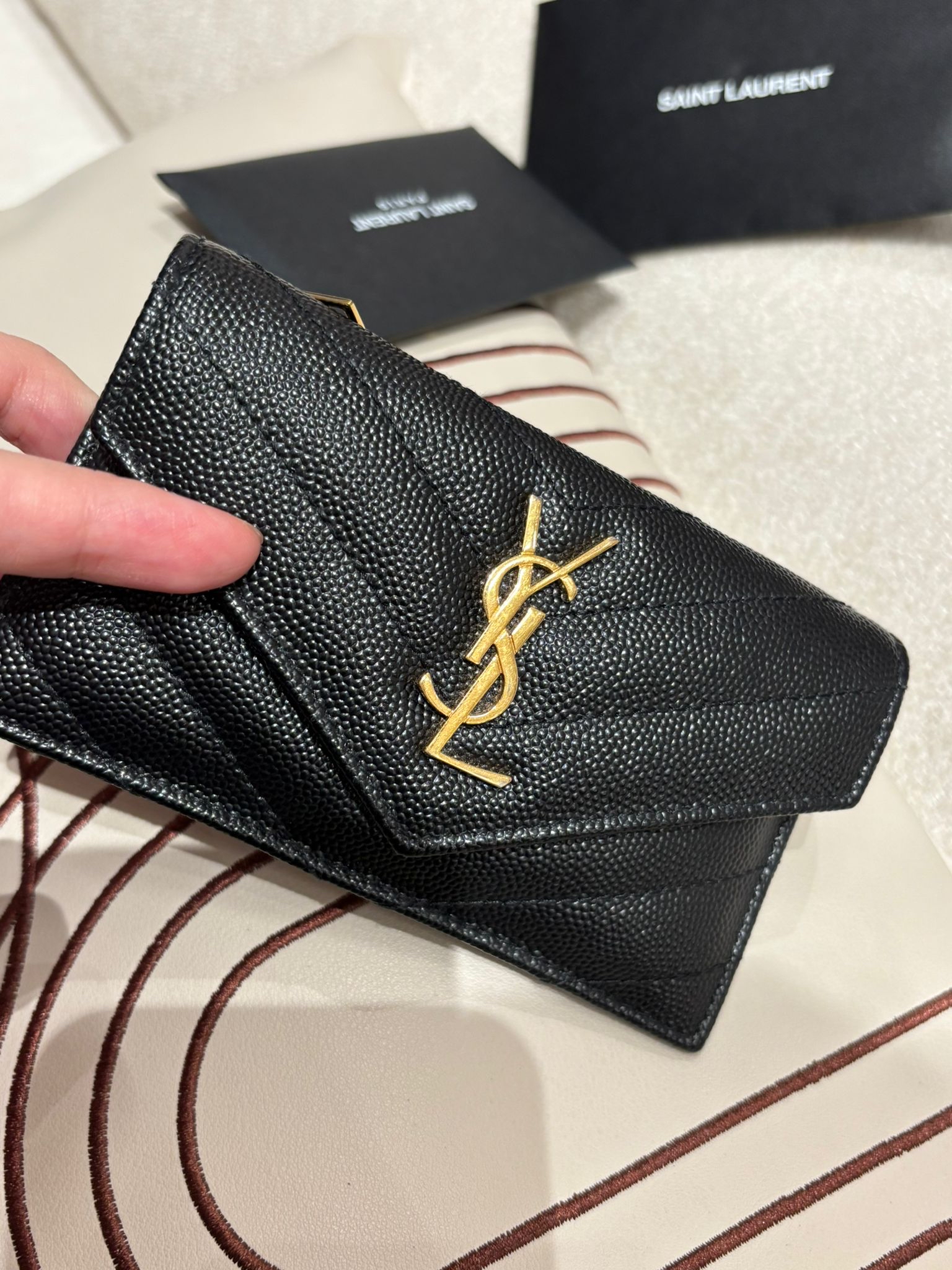 未使用品YSL 銀包黑色荔枝牛皮金扣wallet 100%Authentic, Unused未使用品 ✅收據✅Card✅Box