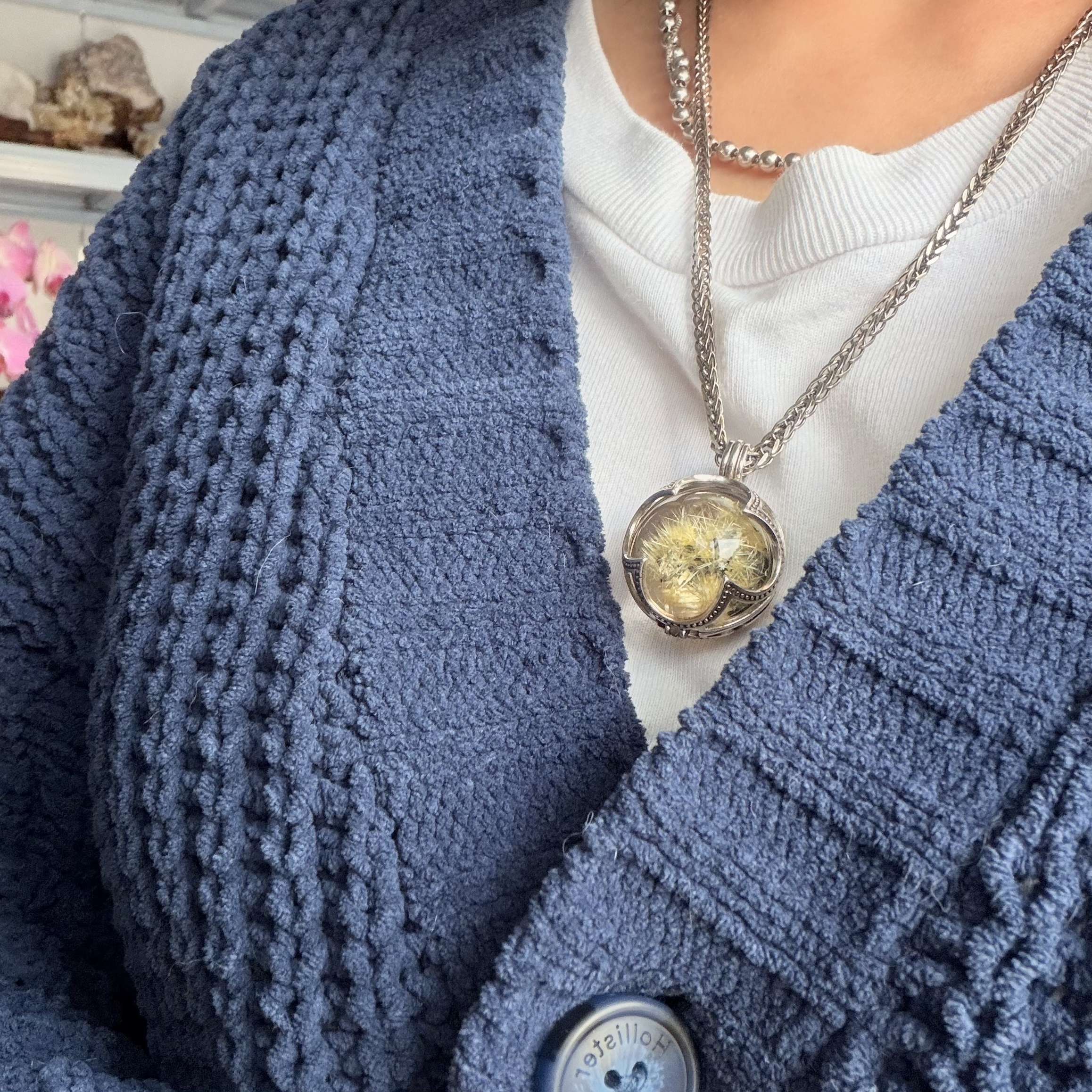 金鈦晶花球球襯S925項鏈