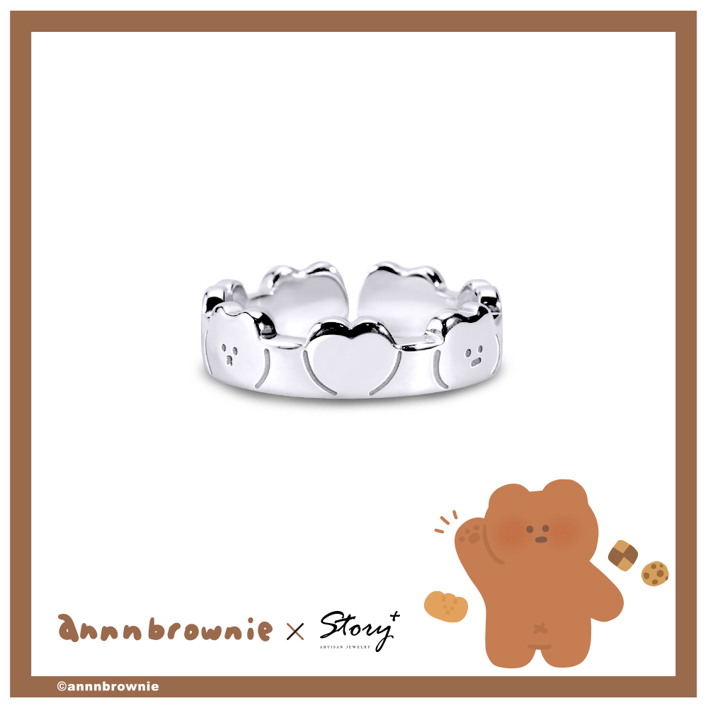 📦訂購 台灣限定 STORY 故事銀飾 布朗尼經典系列 麵包熊&巧克熊愛心純銀戒指
