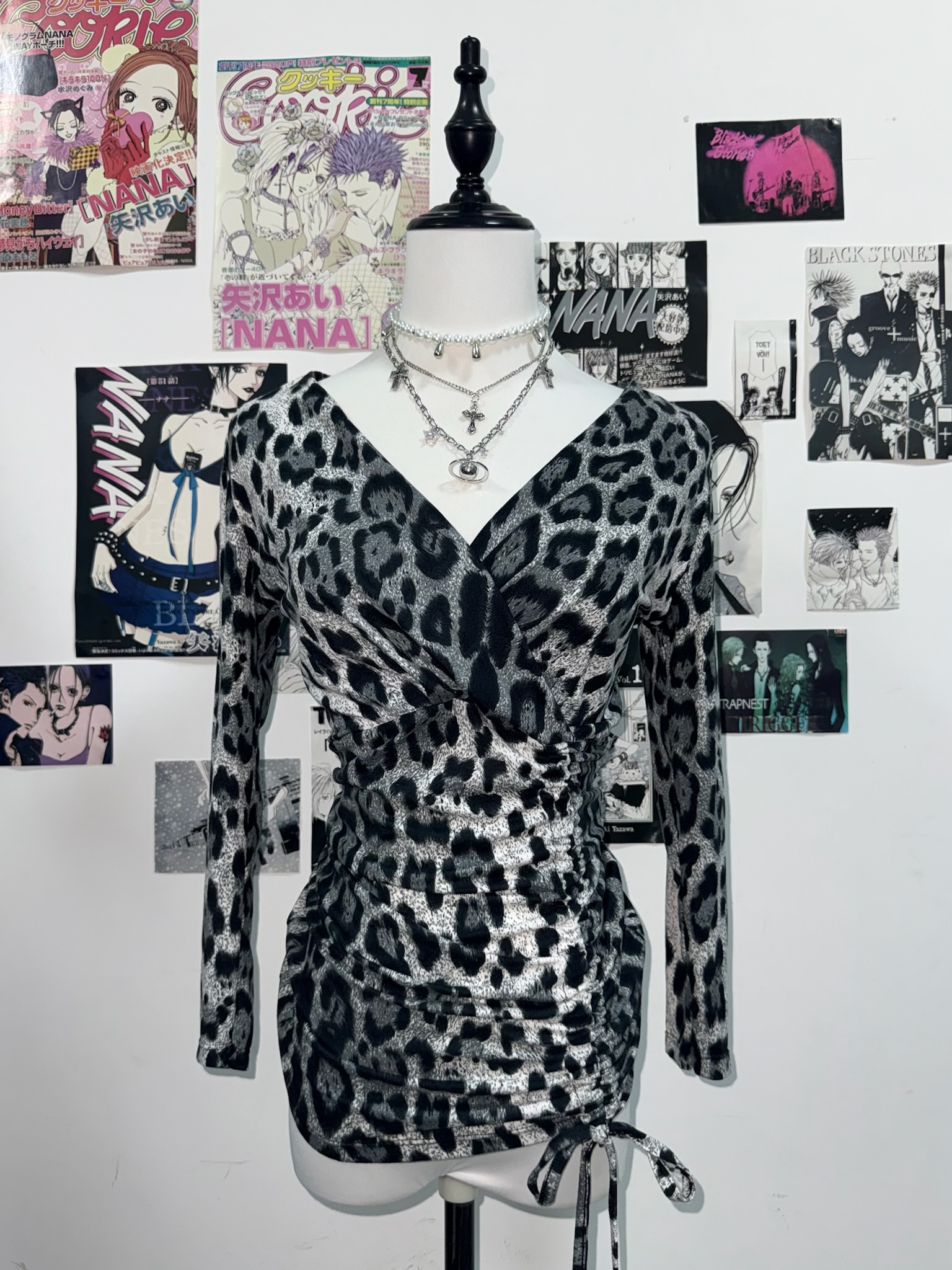 Silver Metallic Leopard Print Ruched Dress
