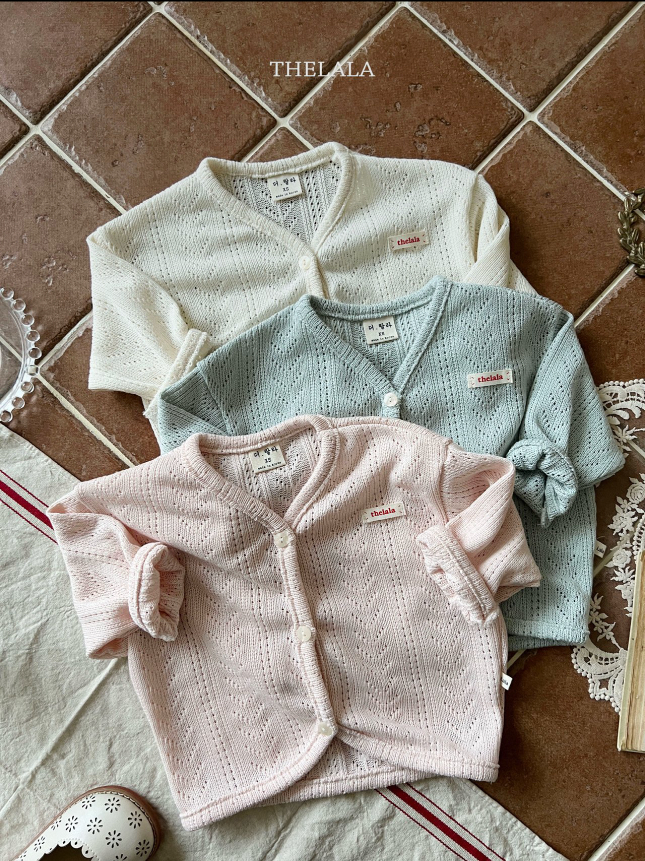 🌸預訂 韓國直送🌸🇰🇷THELALA三色輕薄標籤通花開襟外套