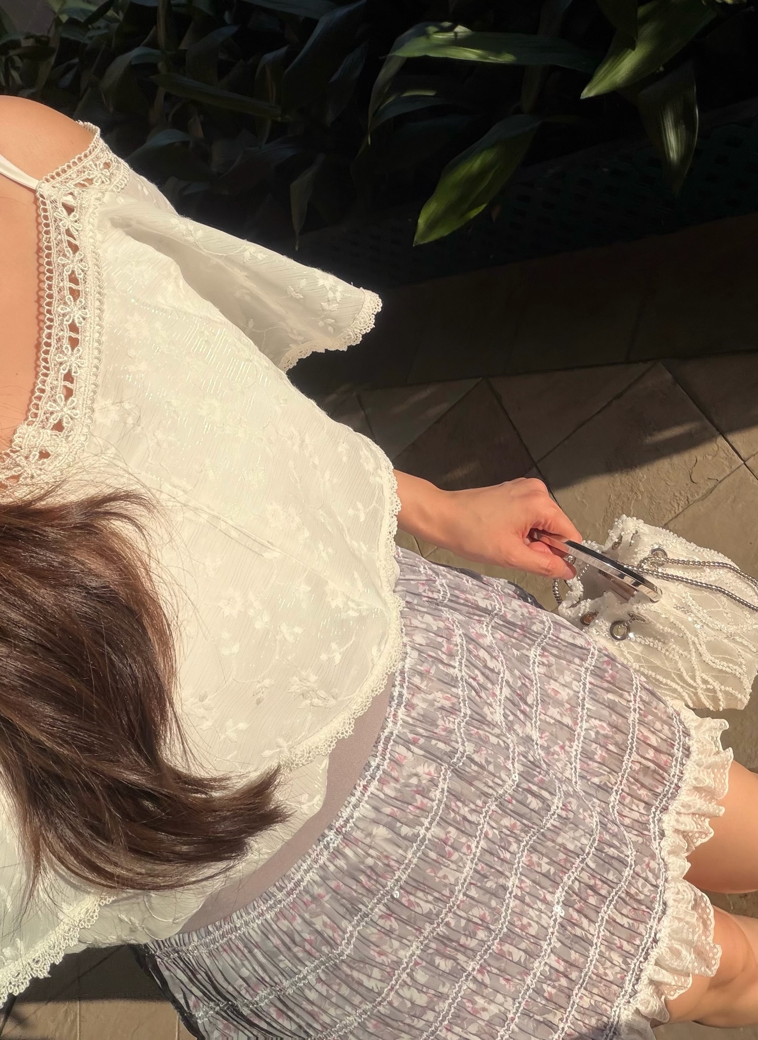 #HANNA-made# Iridescent Fleur Off-Shoulder Blouse