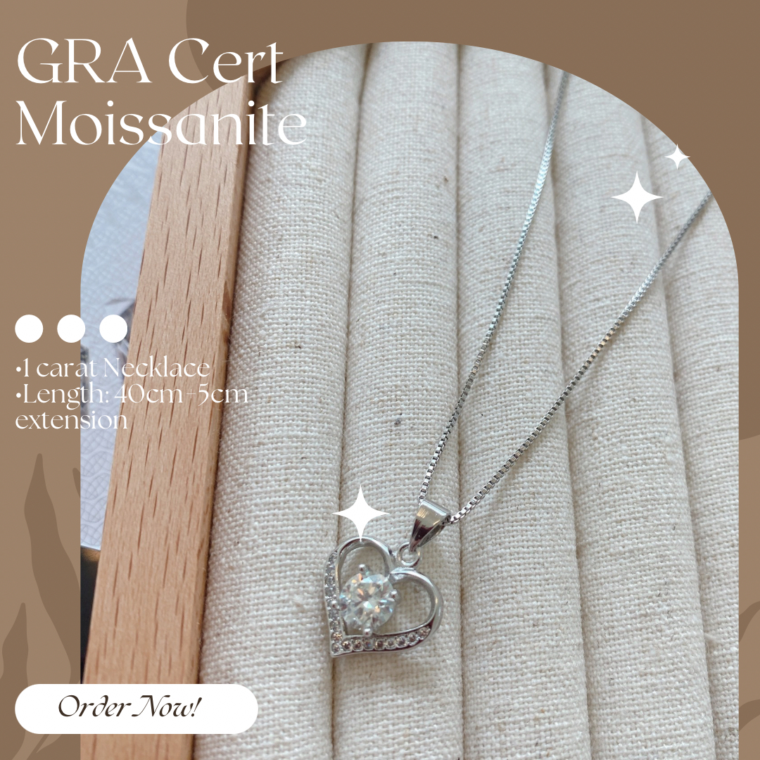 Moissanite Heart Pendant Necklace in Silver 925 - Jewelry Shop Now