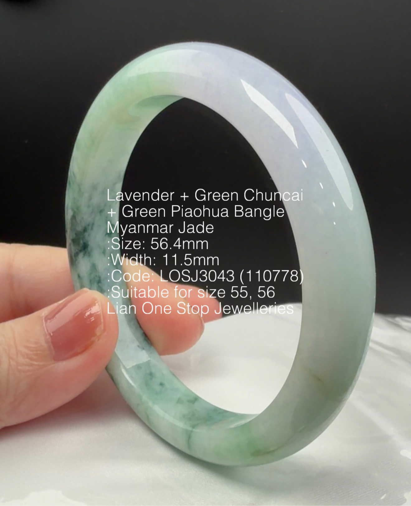 5.64cm Code: LOSJ3043 (110778) Lavender + Green Chuncai + Green Piaohua Bangle Myanmar Jade