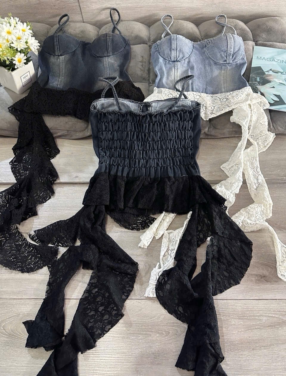 蕾絲邊牛仔束身胸衣