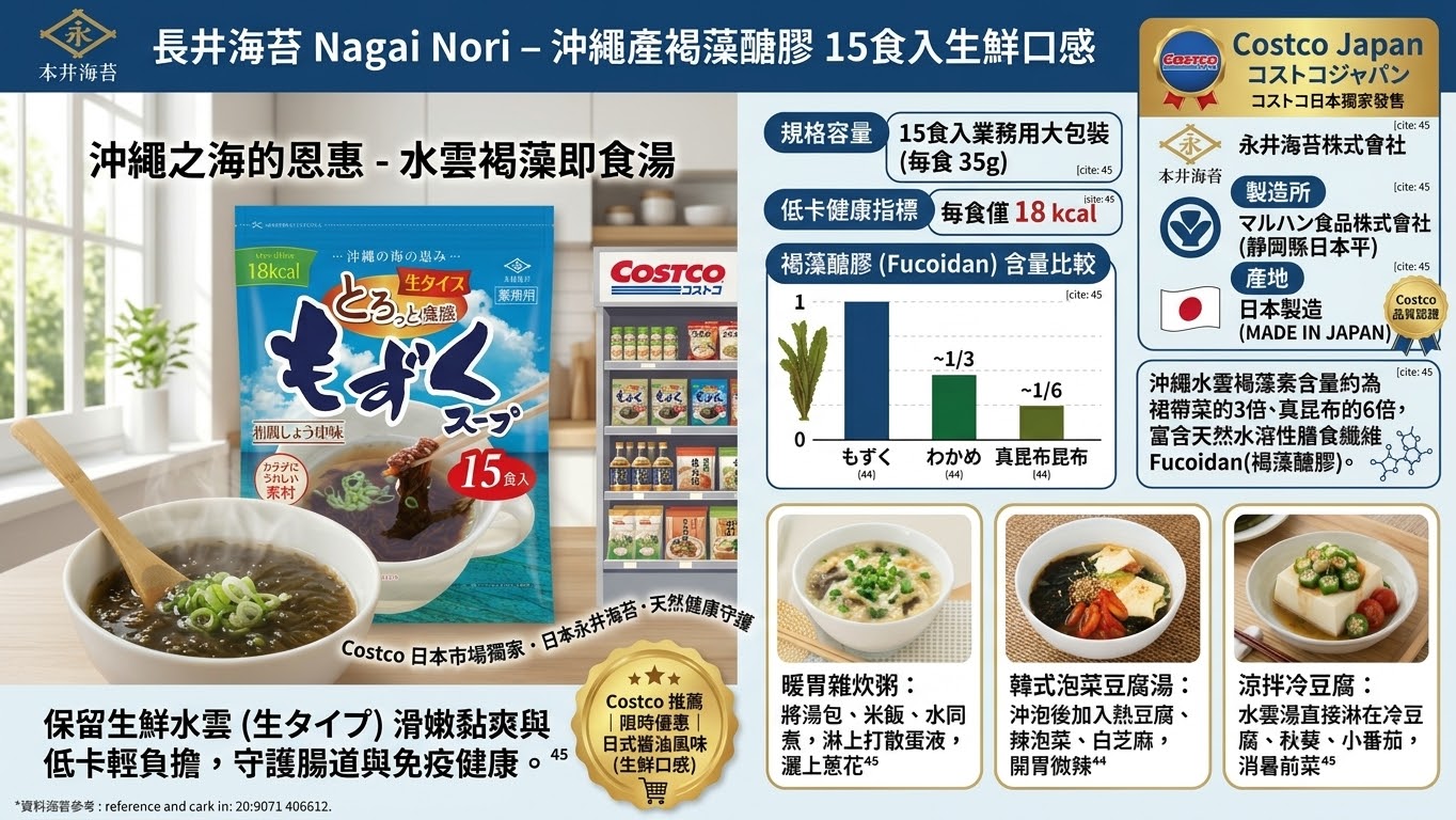 日本Costco│永井海苔 沖繩水雲褐藻即食湯 和風醬油味 - 15食入  