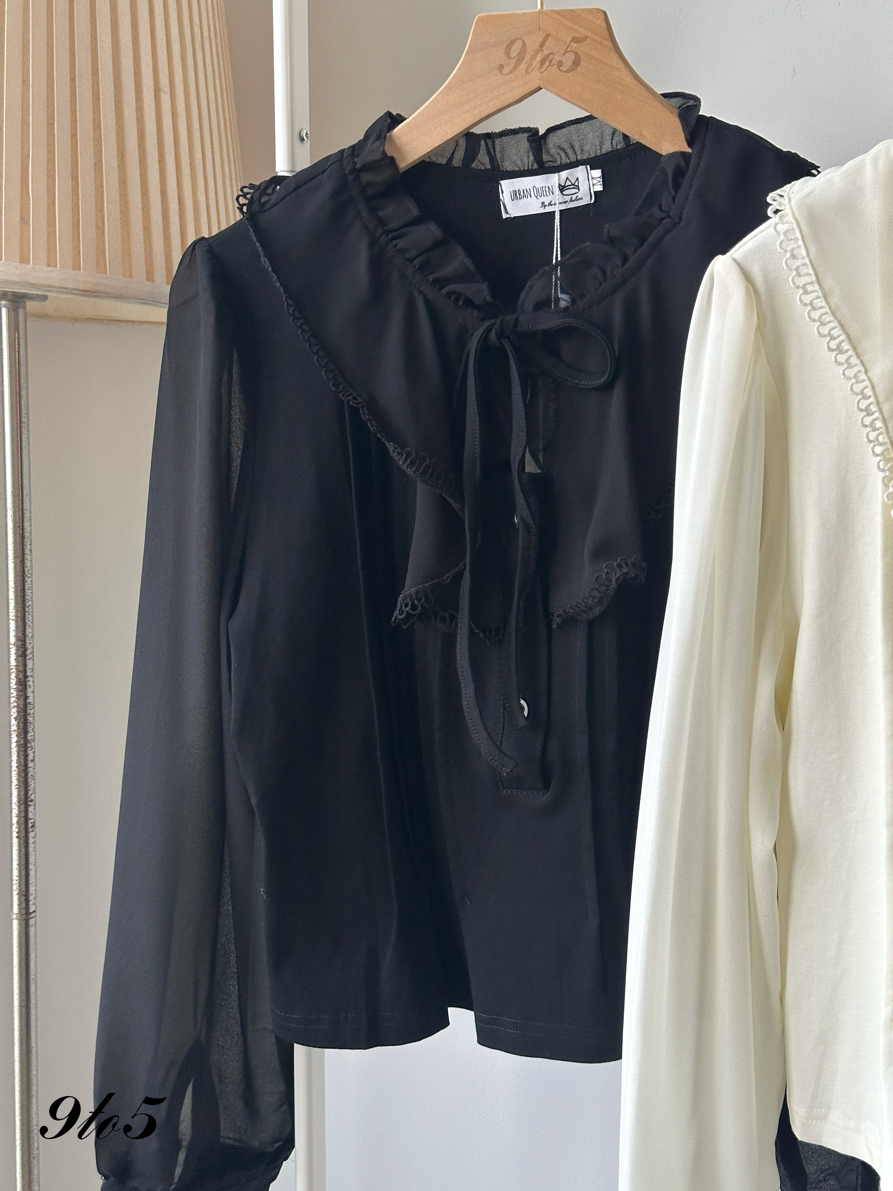 T4137 Bow-tie Ruffle Collar Blouse - 3 Colors 