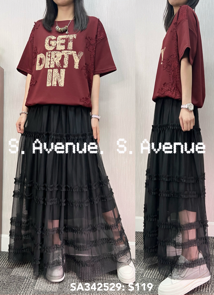 SA342529: 短袖側lace束腳get dirty tee