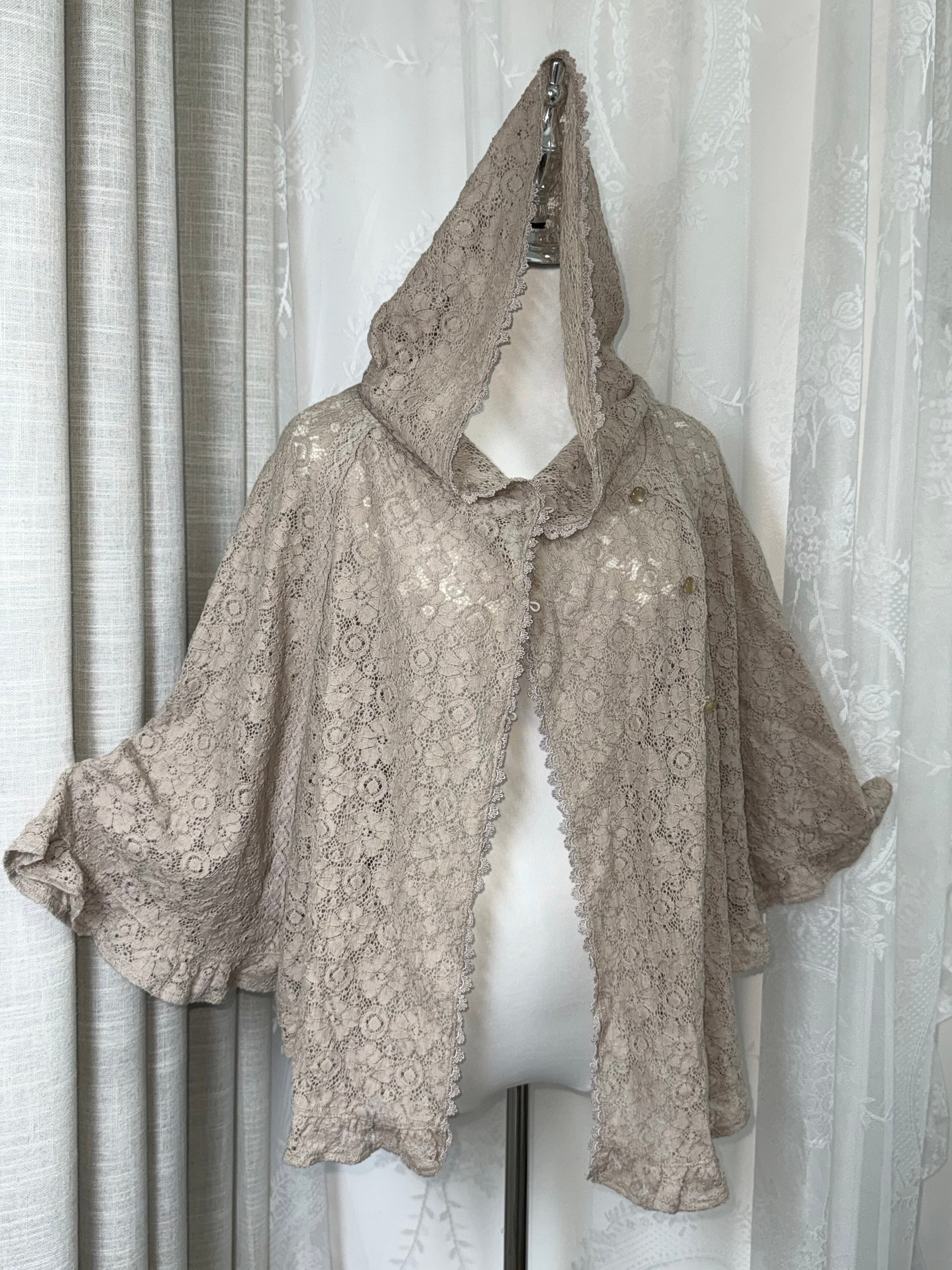 Lotus root pink Lace with Open Collar Coat