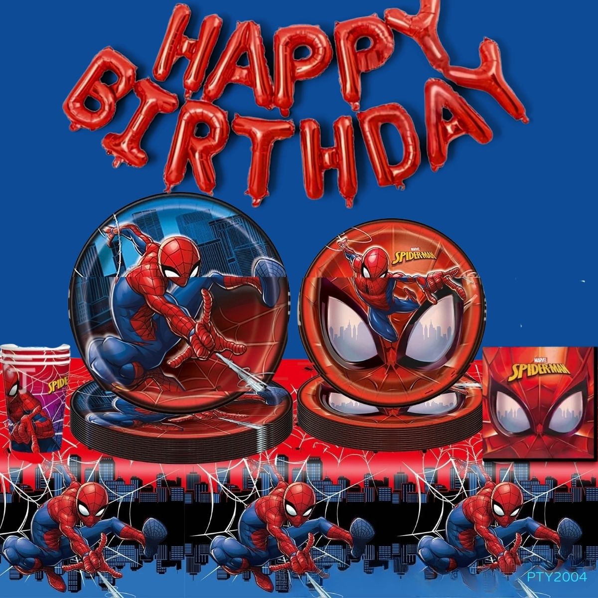 蜘蛛俠 Spider-Man 主題生日派對餐具套裝｜7吋9吋紙碟・108×180cm枱布｜PTY2004