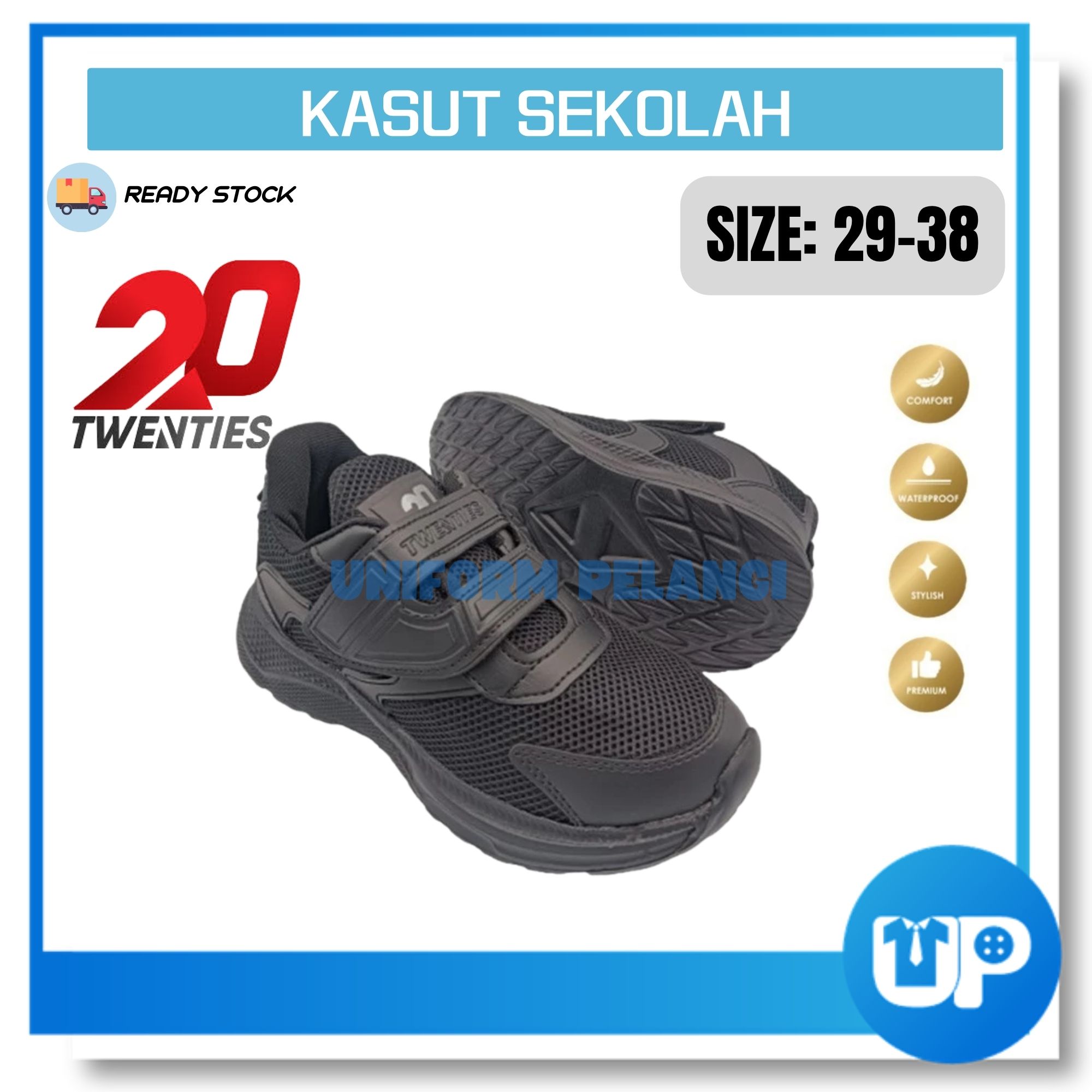 TWENTIES Kasut Sekolah Hitam Light Weight PVC+MESH School Shoes P261