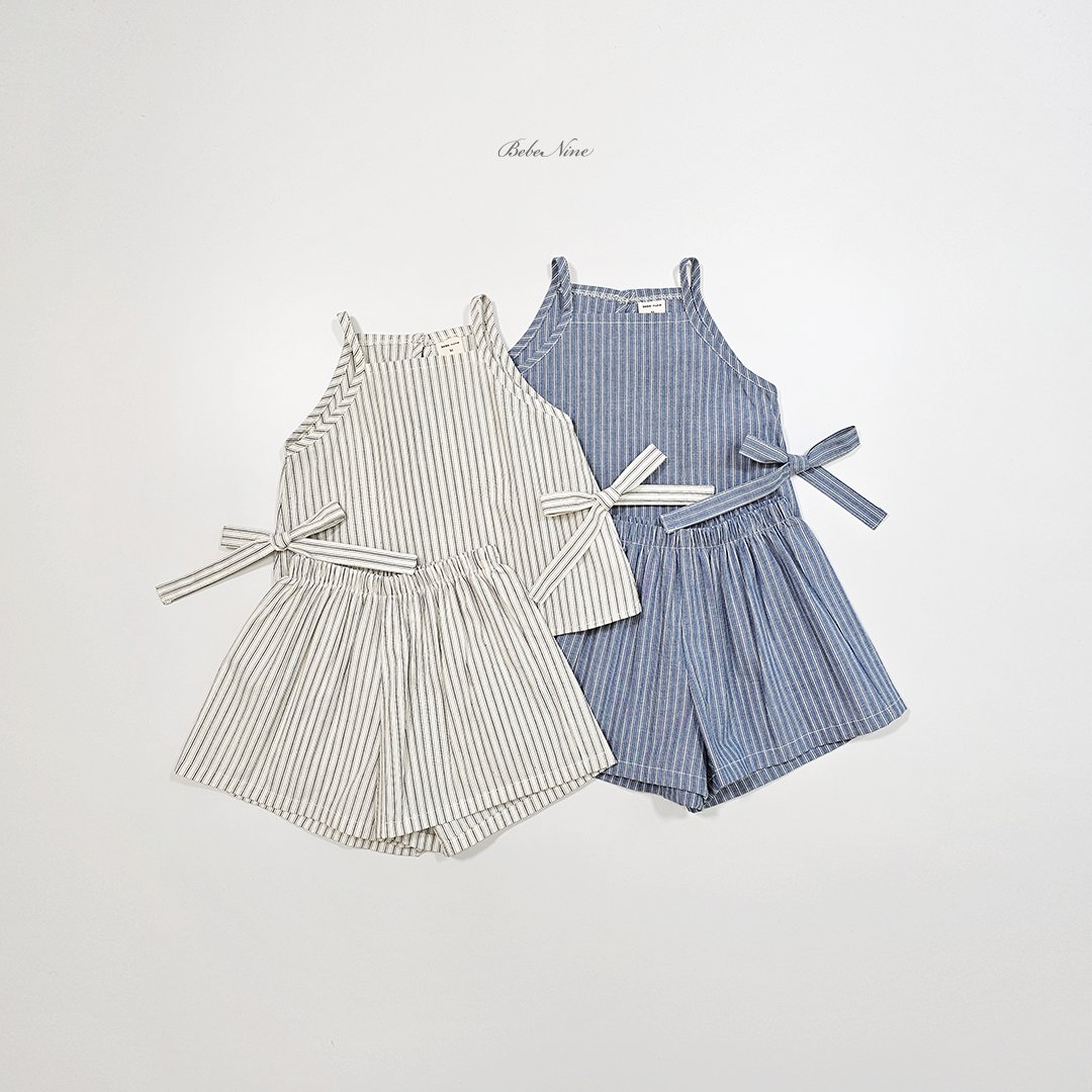☀️預訂 韓國直送☀️🇰🇷Bebenine兩色緞帶條紋純棉吊帶上下套裝