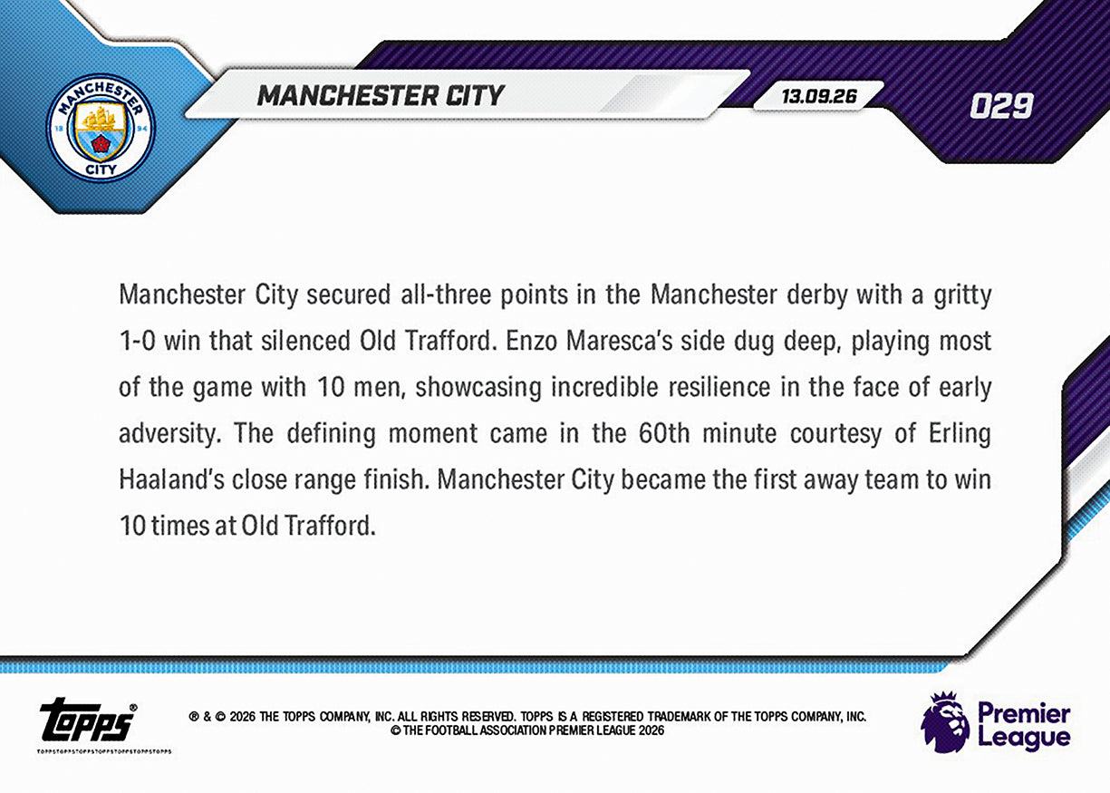 Manchester City - 2026-27 Premier League Topps NOW® #Card 29【團購】
