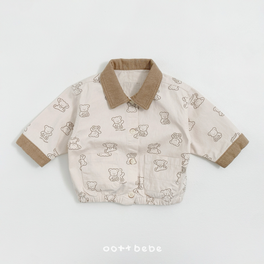 🌸預訂 韓國直送🌸🇰🇷OOTTBEBE兩色小熊滿印斜紋布牛仔外套
