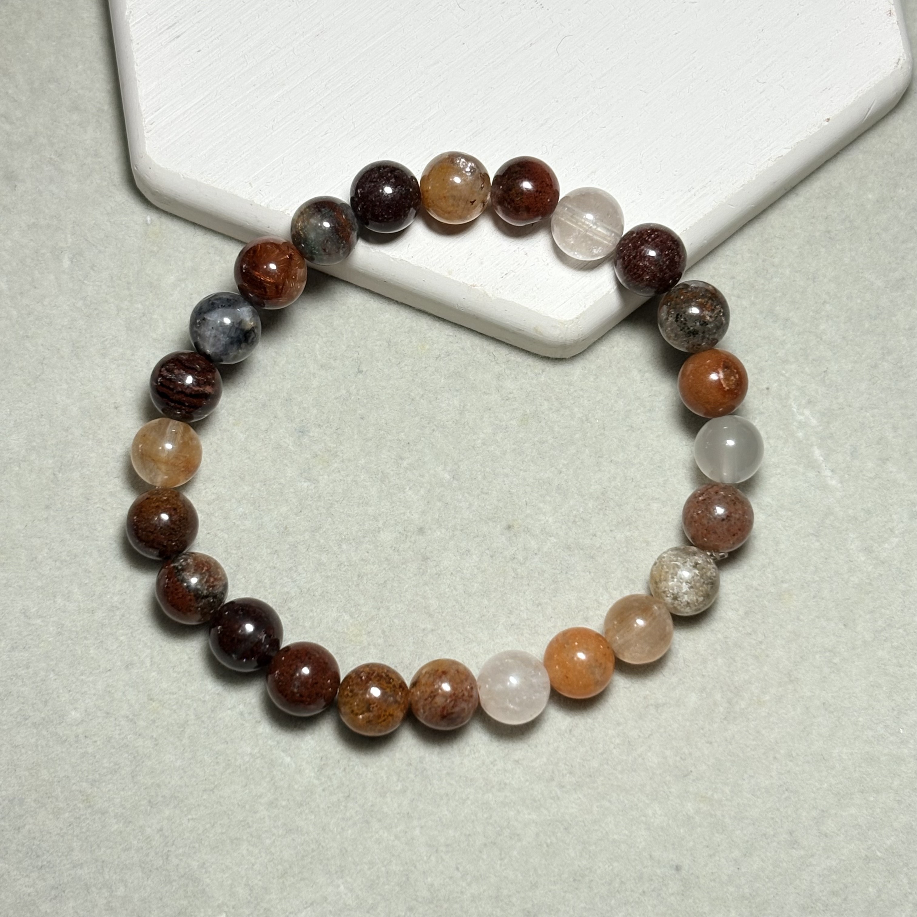 四季幽靈（彩幽靈）水晶手串 Flower Phantom Quartz  No.4585丨7.5mm珠15.5cm手圍