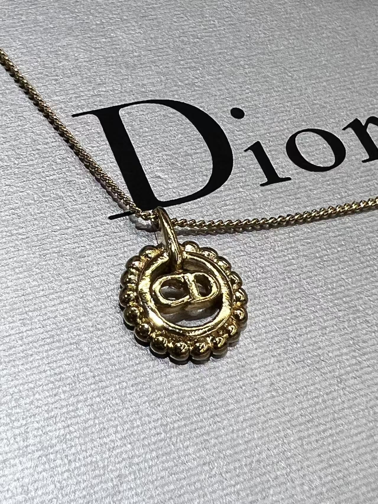 Dior CD Logo Motif Necklace Gold Vintage 