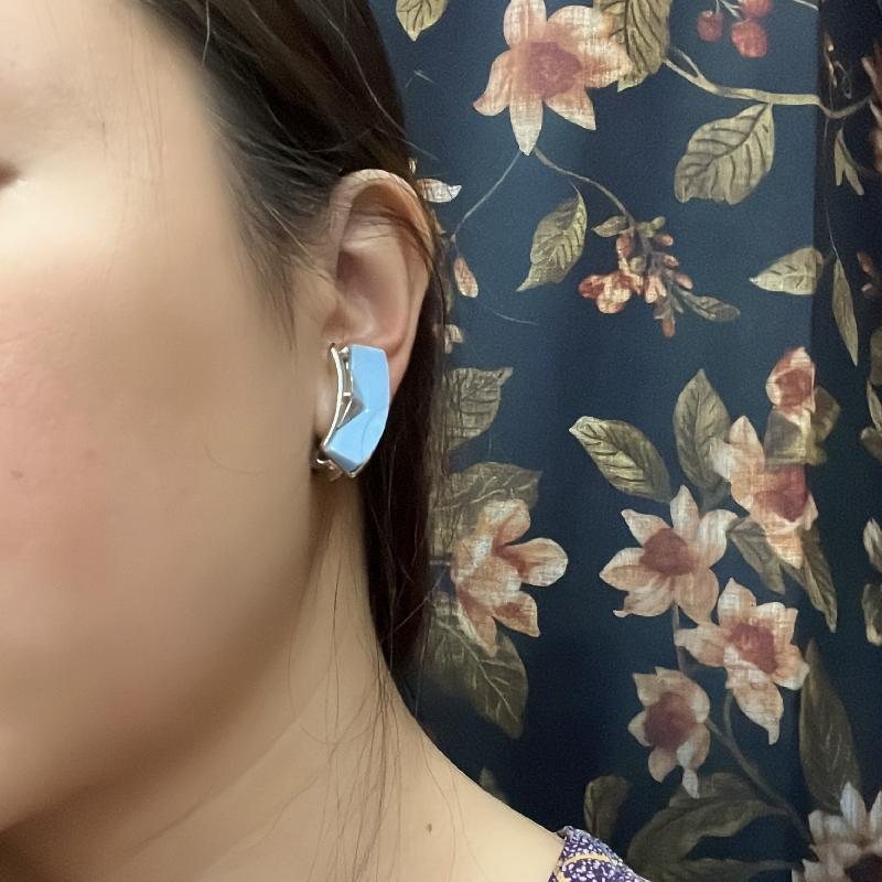 1950s Sky Blue Lucite Geometric Form Clip Earrings from American (EA1813)