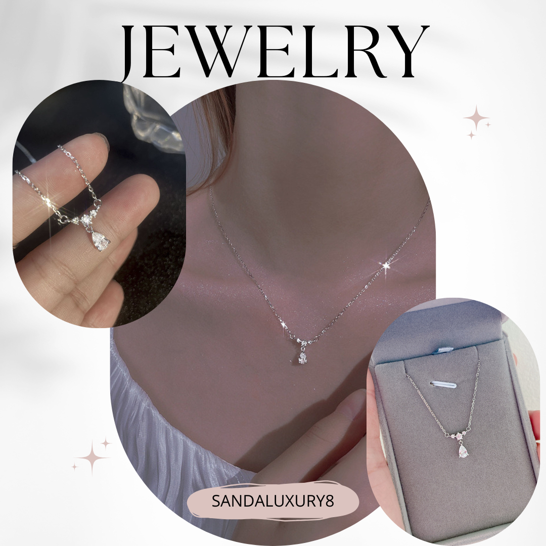 Simple Teardrop Necklace with Cubic Zirconia for Women - Minimalist Everyday Jewelry - Silver Chain  Sandal Luxury 8