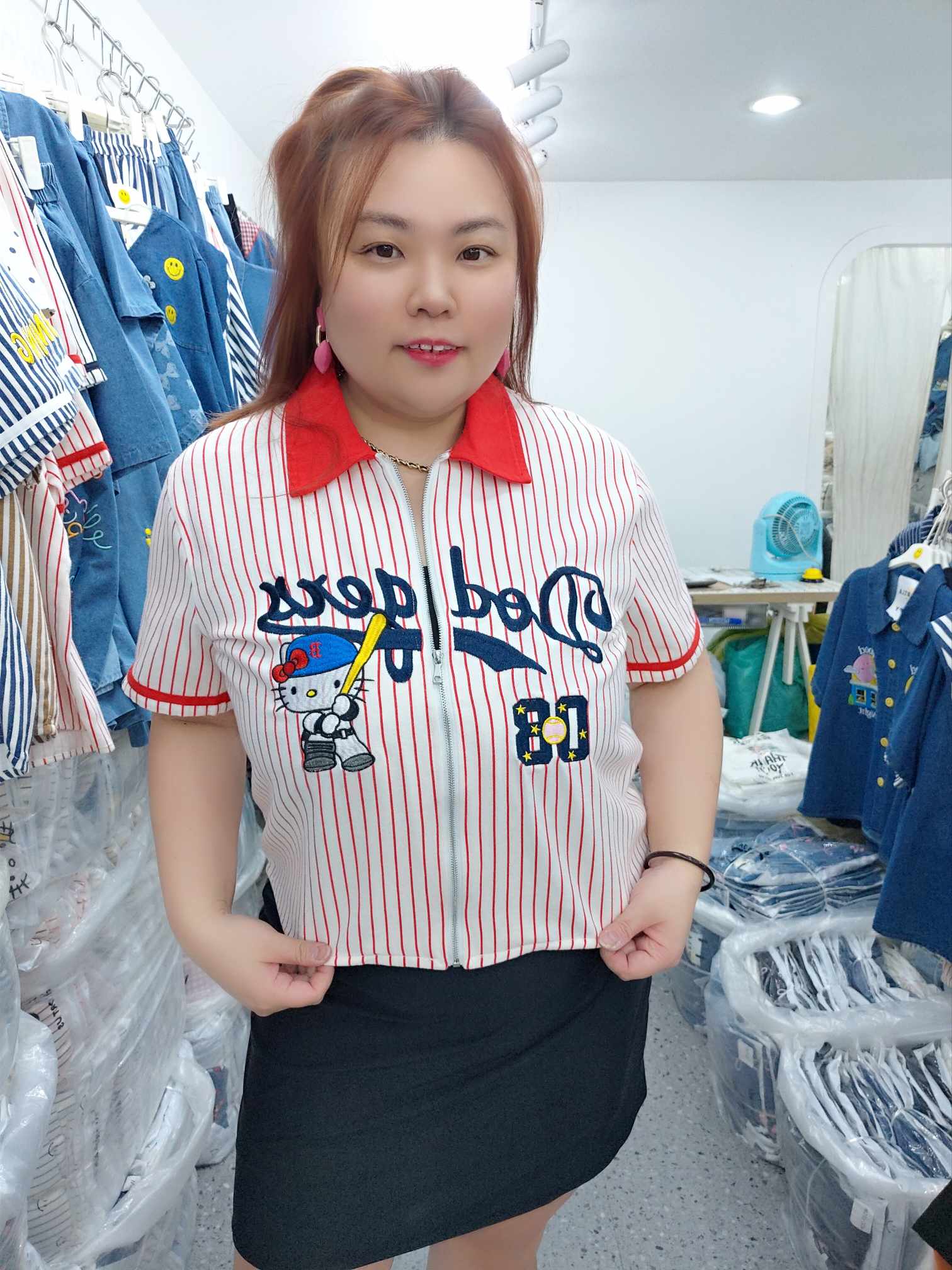 ENE15 棒球凯蒂拉链条纹上衣