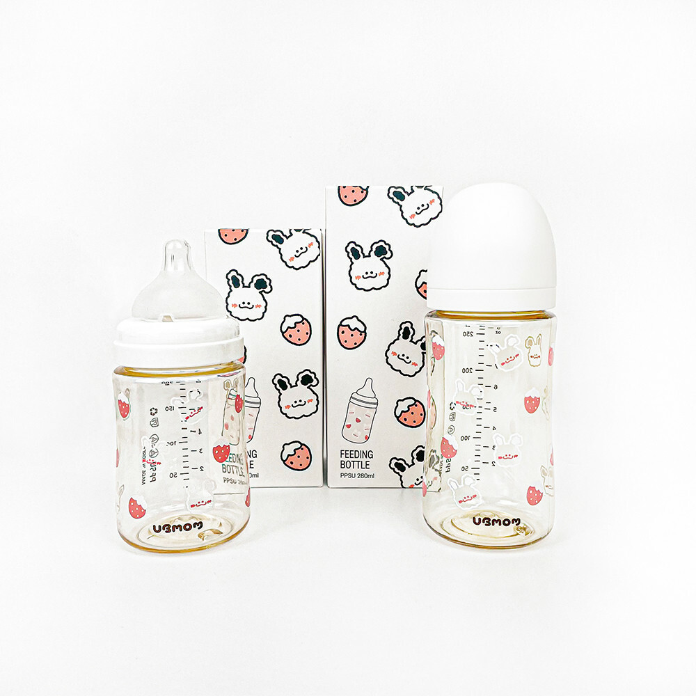 UBMOM 兔年特別版奶樽-草莓雲朵白兔兔-200ml（配S Size奶嘴(0-3個月) ）