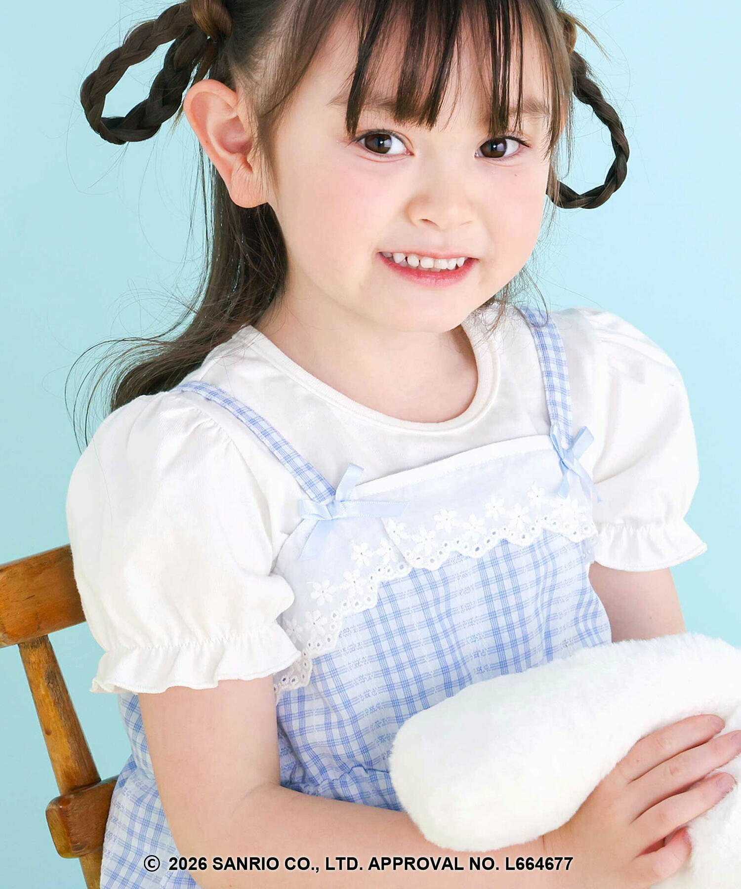 🇯🇵預訂 日本直送🇯🇵Slap Slip x Sanrio系列兩色人物刺繡格紋蕾絲吊帶背心+泡泡袖印花T恤套裝