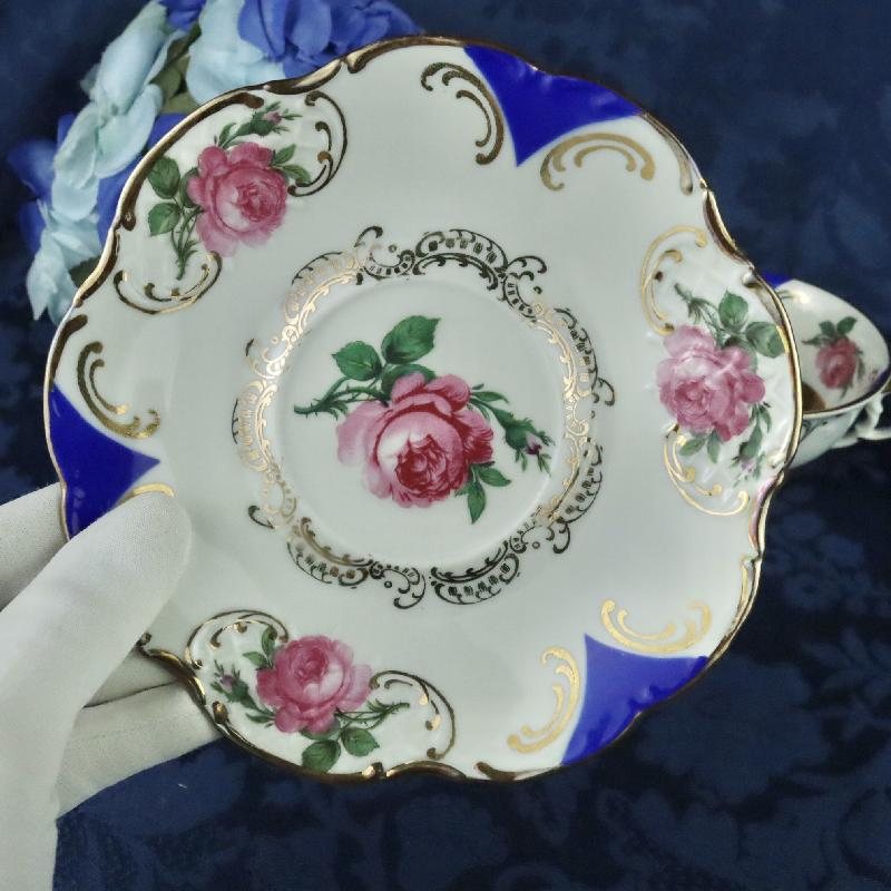1946-1949 Winterling Germany US Zone Garden Rose and Blue Accented High Raised Pattern Tea Set Duo (MT1681)