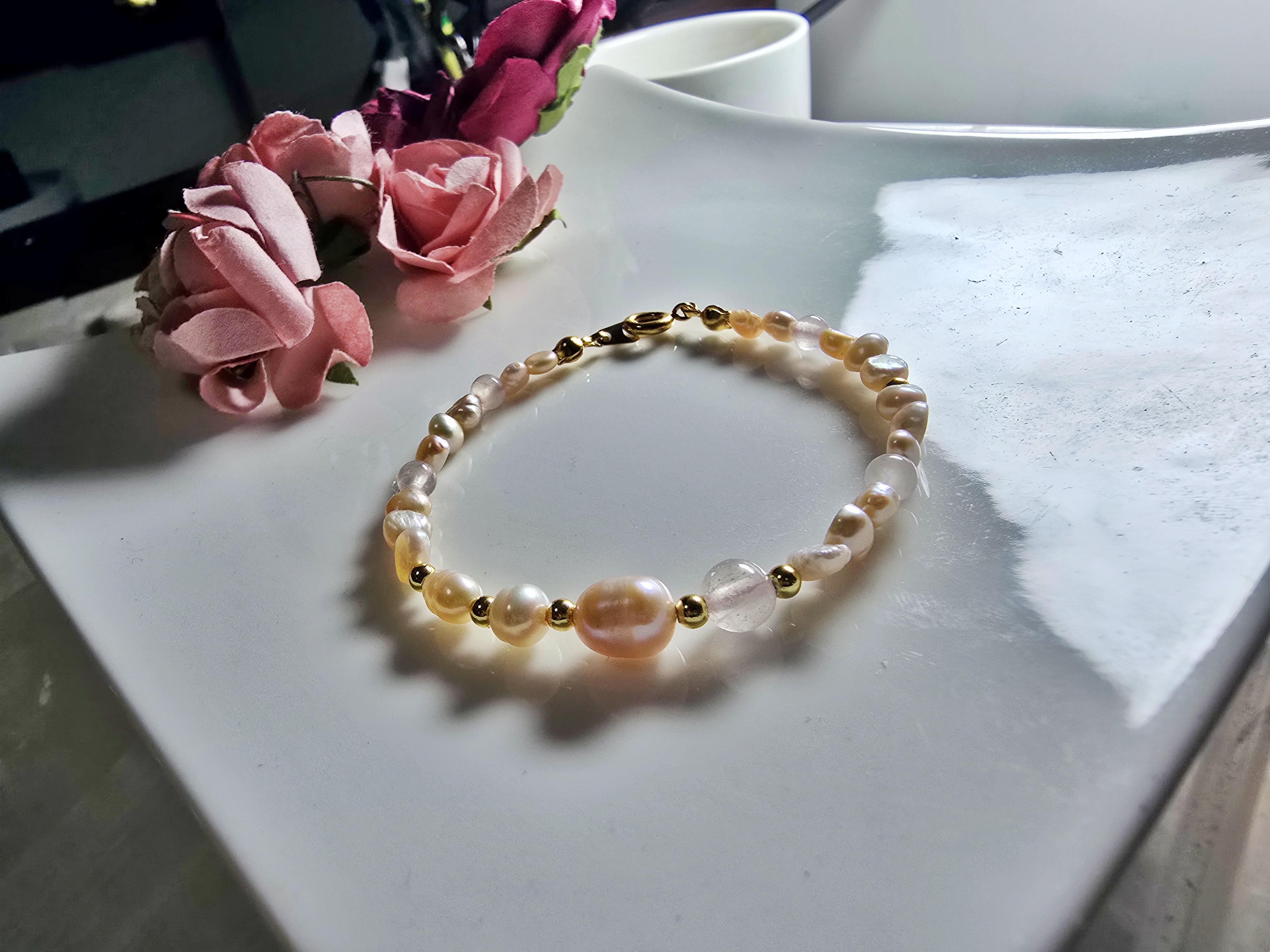 FWP0125-16  天然珍珠粉晶復古手鏈