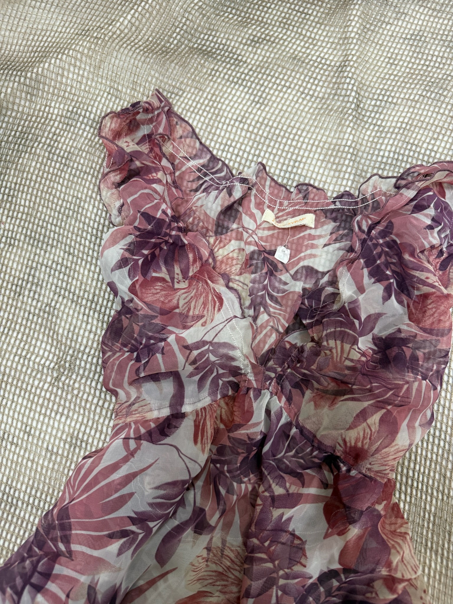 Boho Botanical Chiffon Dress with Ruffled Trim