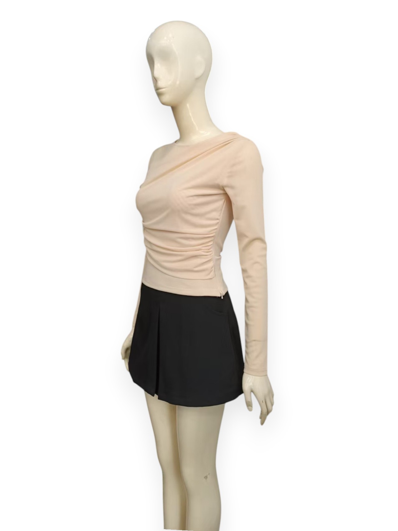 Ruched Mesh Long-Sleeve Top M236