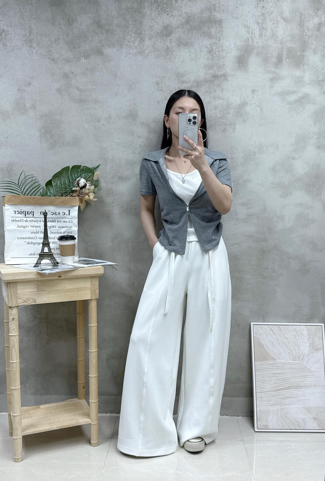 假兩件雙拉鏈Top