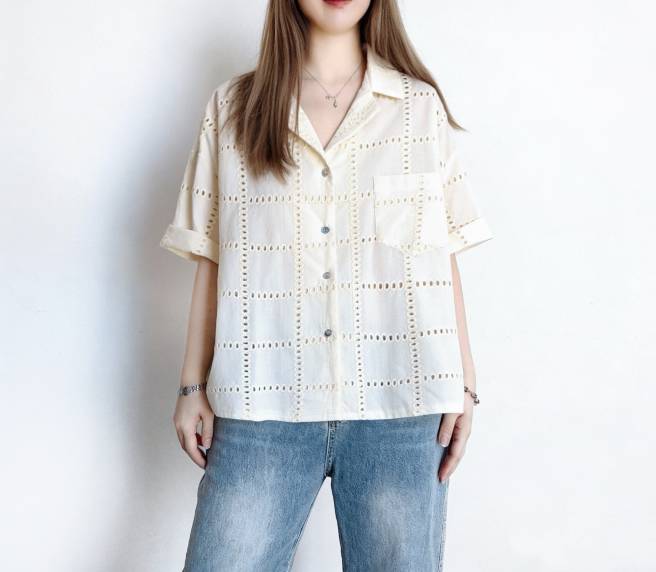 日系鑲空格紋Top/外套