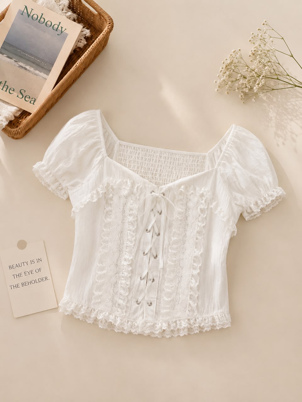 A012302 Korean Sweet Puff Sleeve Crop Top