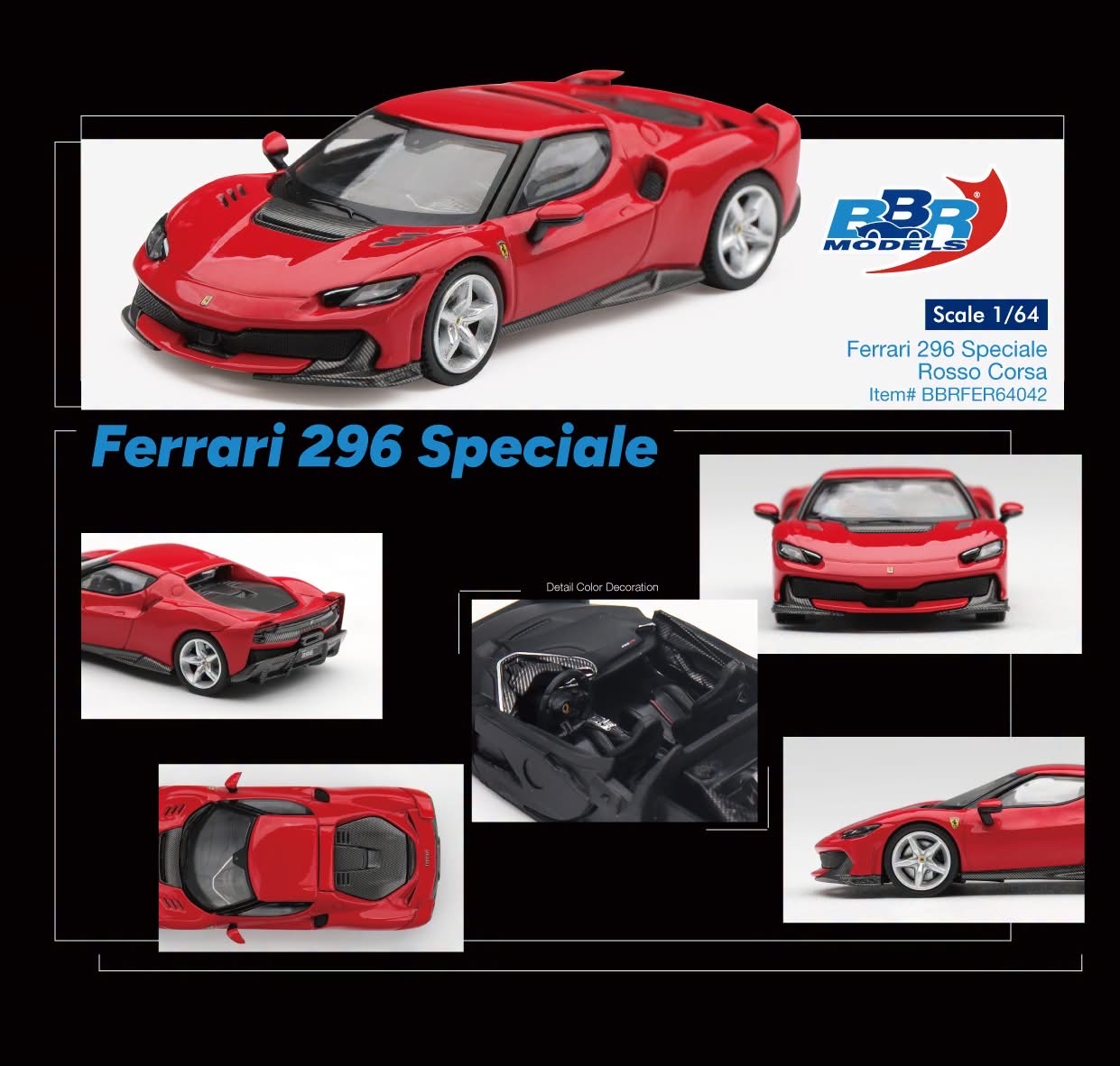 （預訂 Pre Order) BBR (BBRFER64042) 1:64 Ferrari 296 Speciale Rosso Corsa
