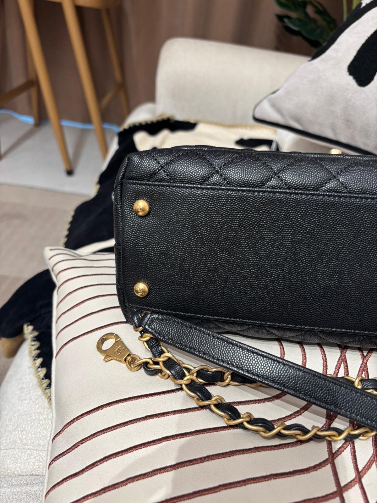 Chanel coco handle Medium 黑色荔枝牛皮金扣蜥蜴皮手柄 100%Authentic, 95%New ✅24Card✅Dust Bag✅Box