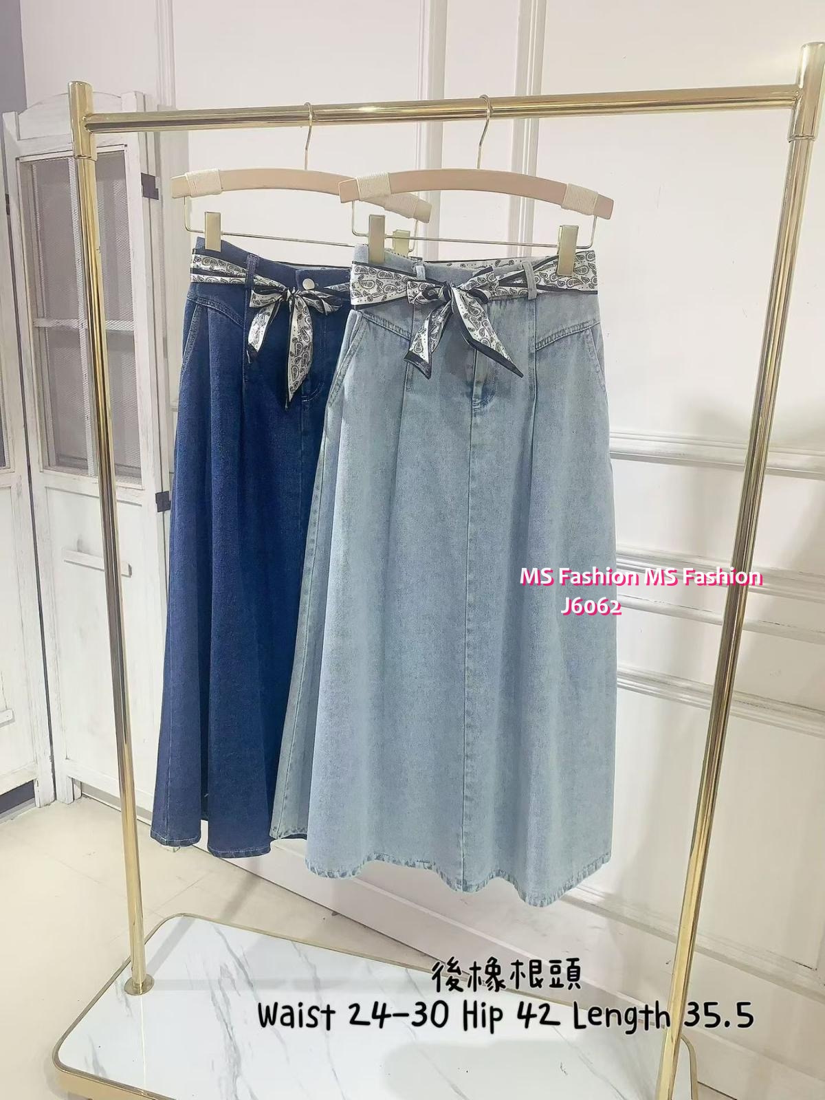 J6062 韓國🇰🇷花布腰帶牛仔半裙