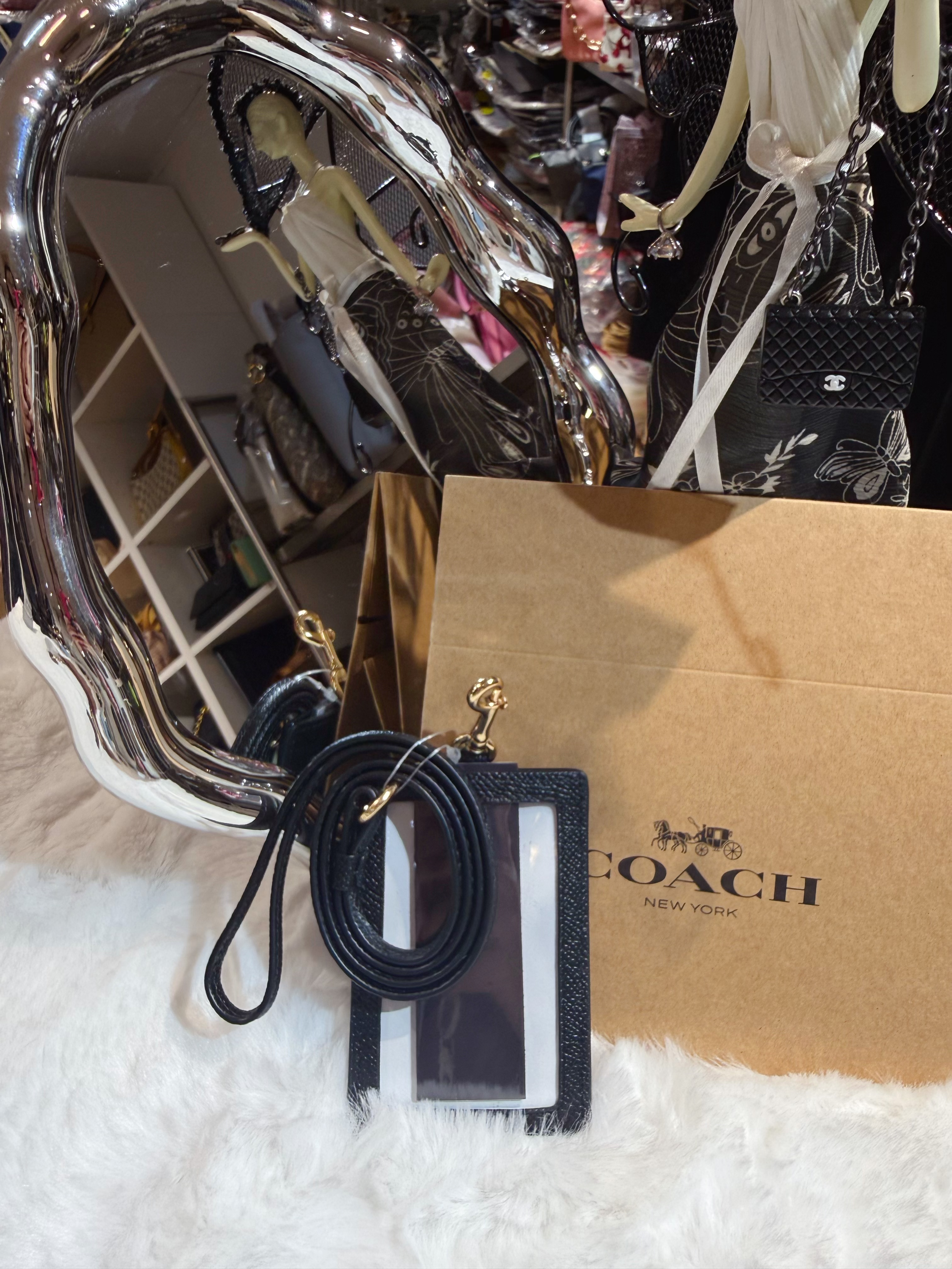 Coach lanyard card case sf/blk