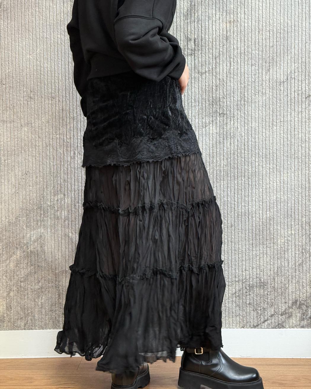 絲絨短裙拼皺薄紗蛋糕裙