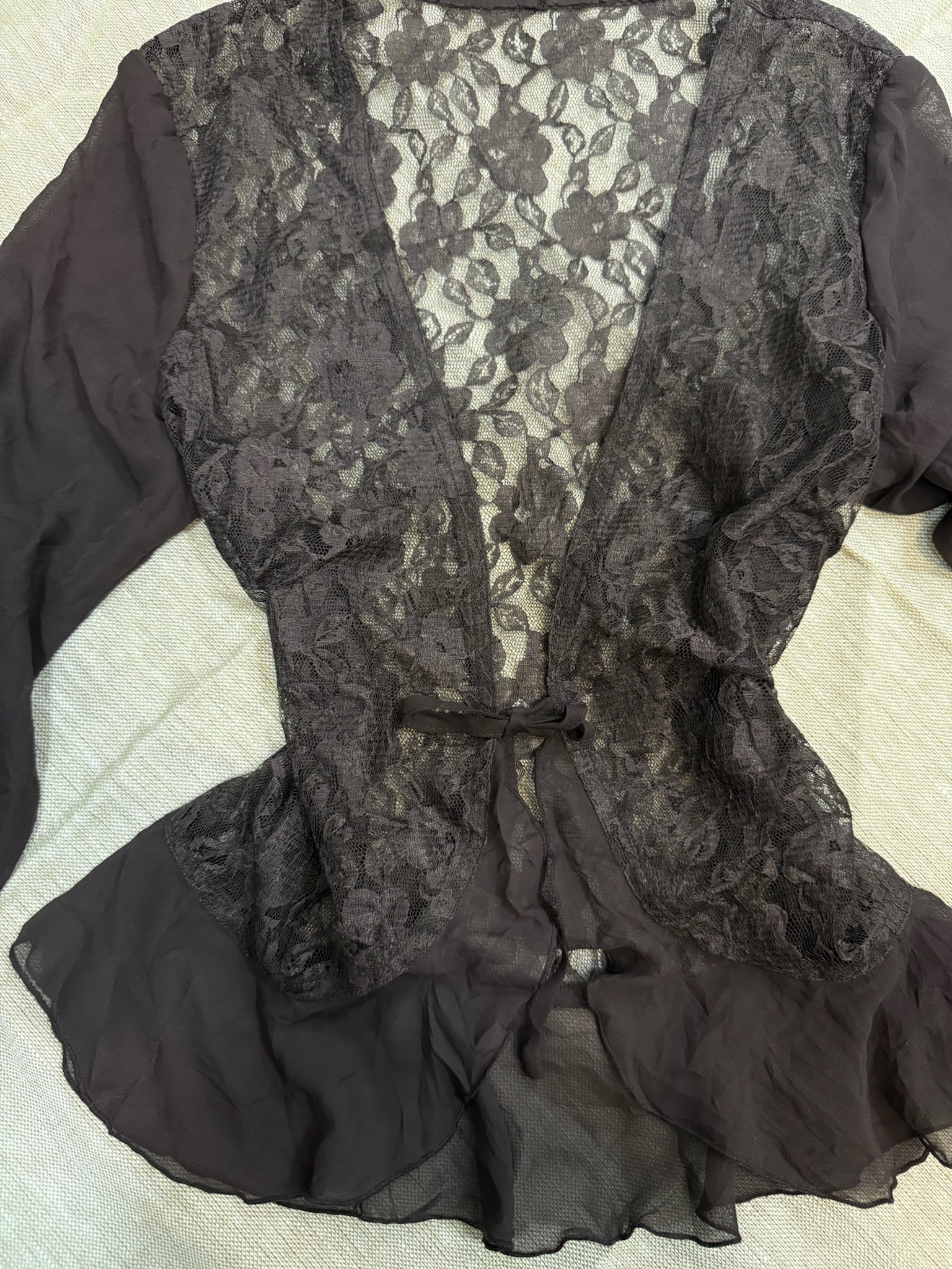 Sheer Mesh Tie-Front Cardigan