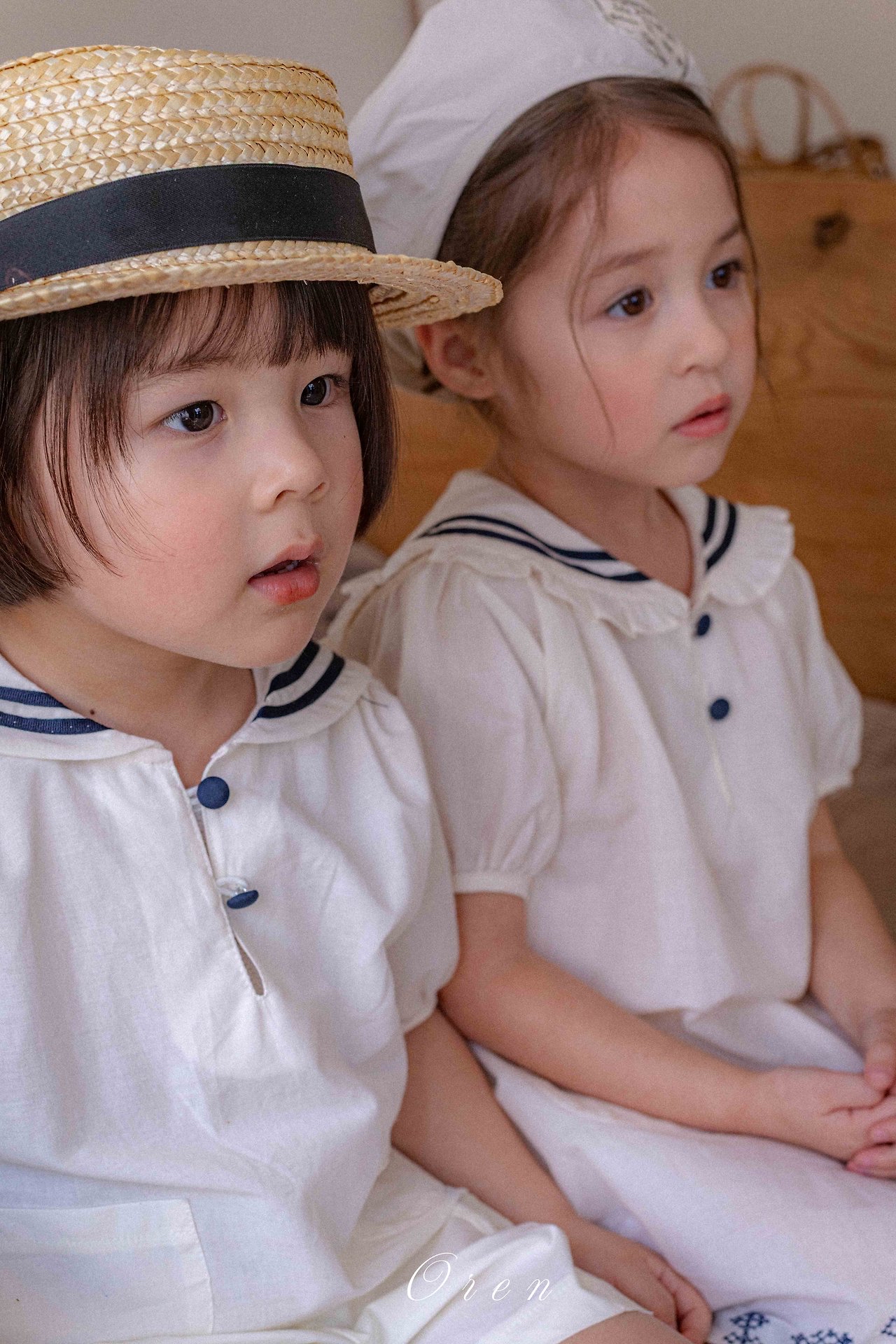 ☀️預訂 韓國直送☀️🇰🇷Oren Marinette兩色海洋風水手領刺繡短袖包屁衣/連身裙/上下套裝