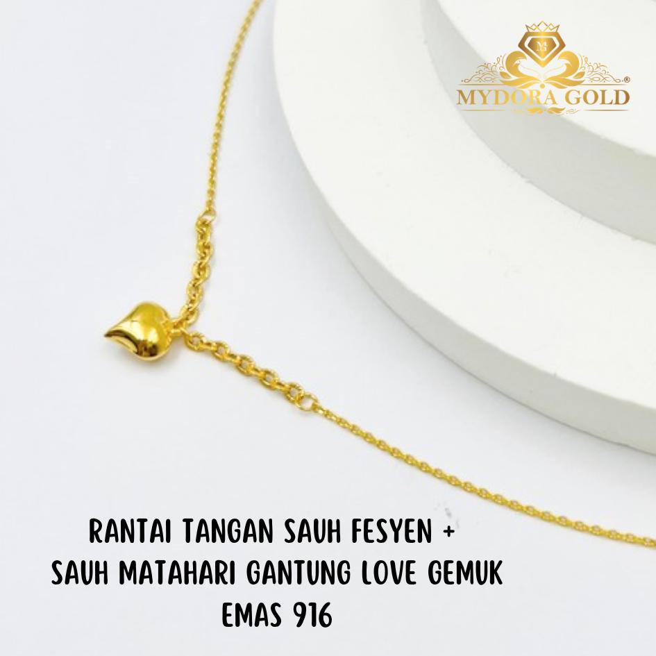 MYDORA Rantai Tangan Sauh Fesyen + Sauh Matahari Gantung Love Gemuk l EMAS 916/22K