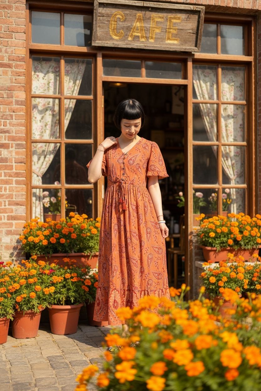 1642 Blood Orange Paisley Cotton Short Sleeve OP