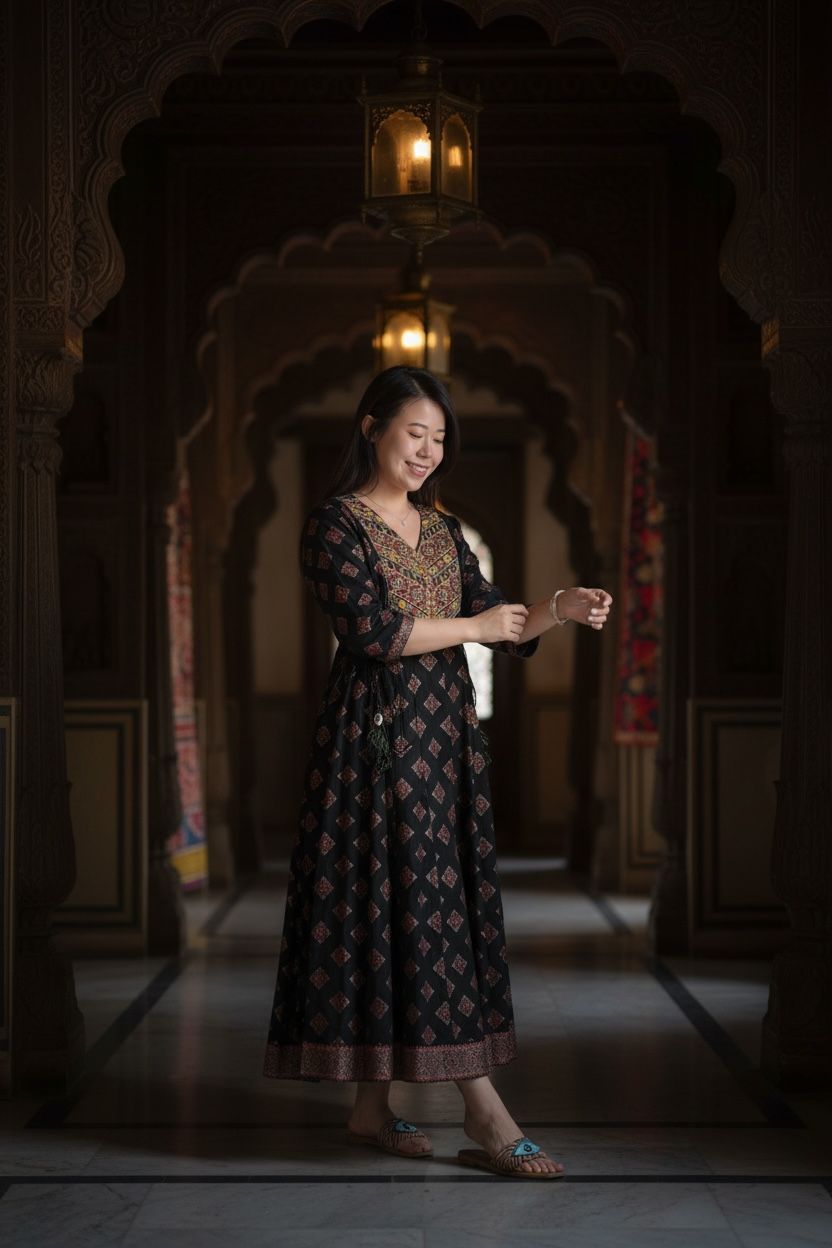 Black V-Neck Emb. 4-Rope Mirror OP 49" #1496