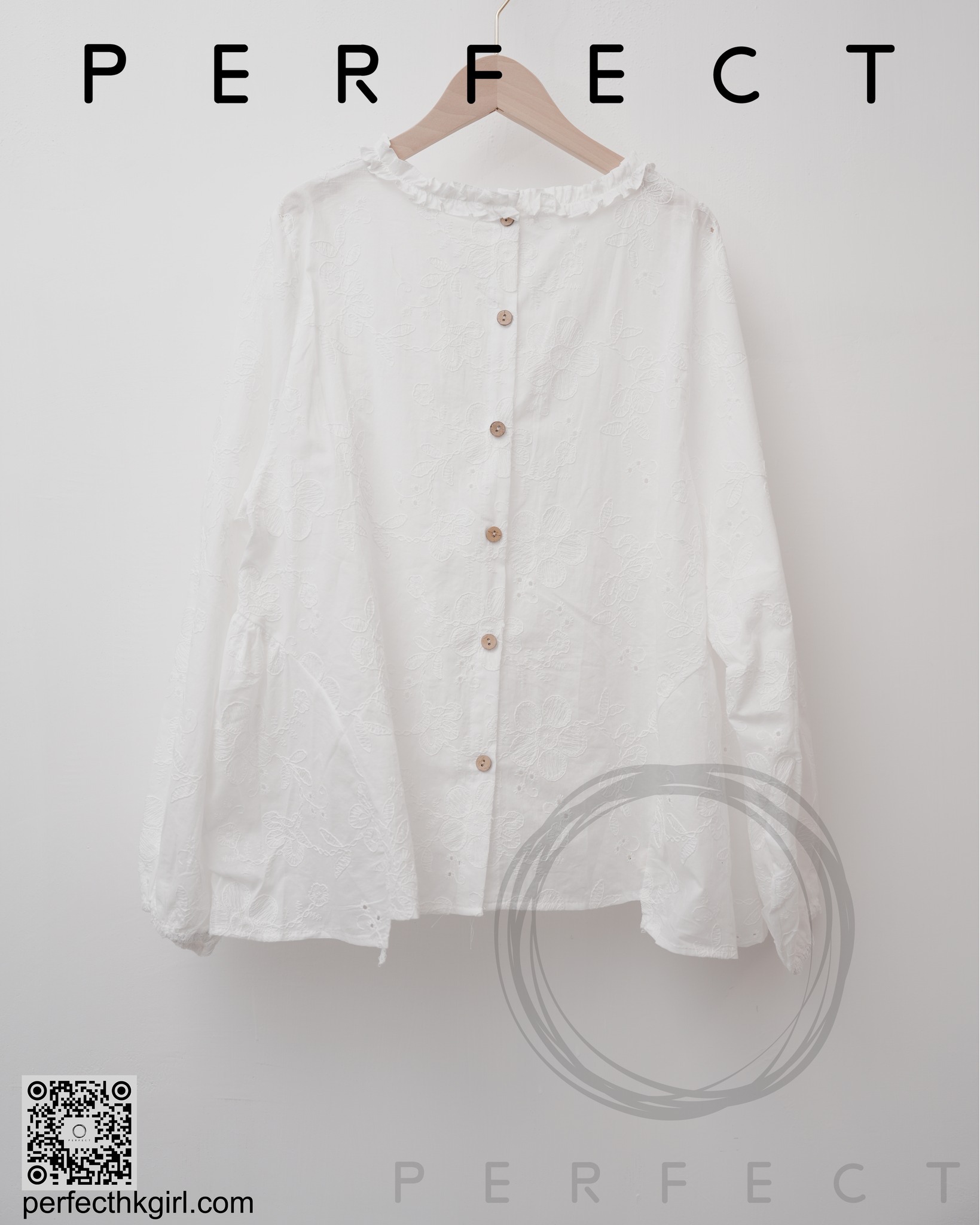 T0024_暗花樹葉紋理文青上衣 (純潔白）