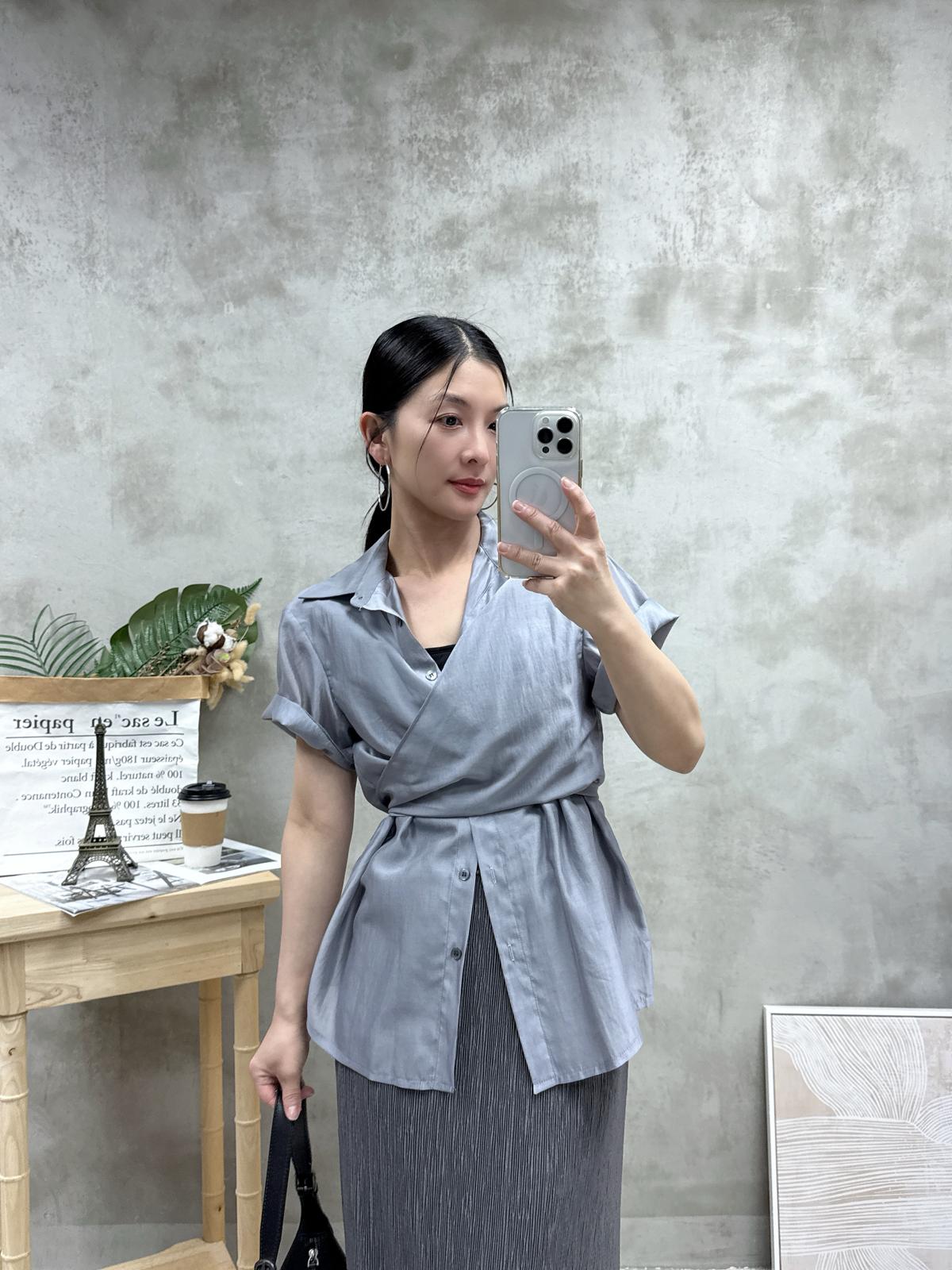 G02 交叉綁腰絲質恤衫