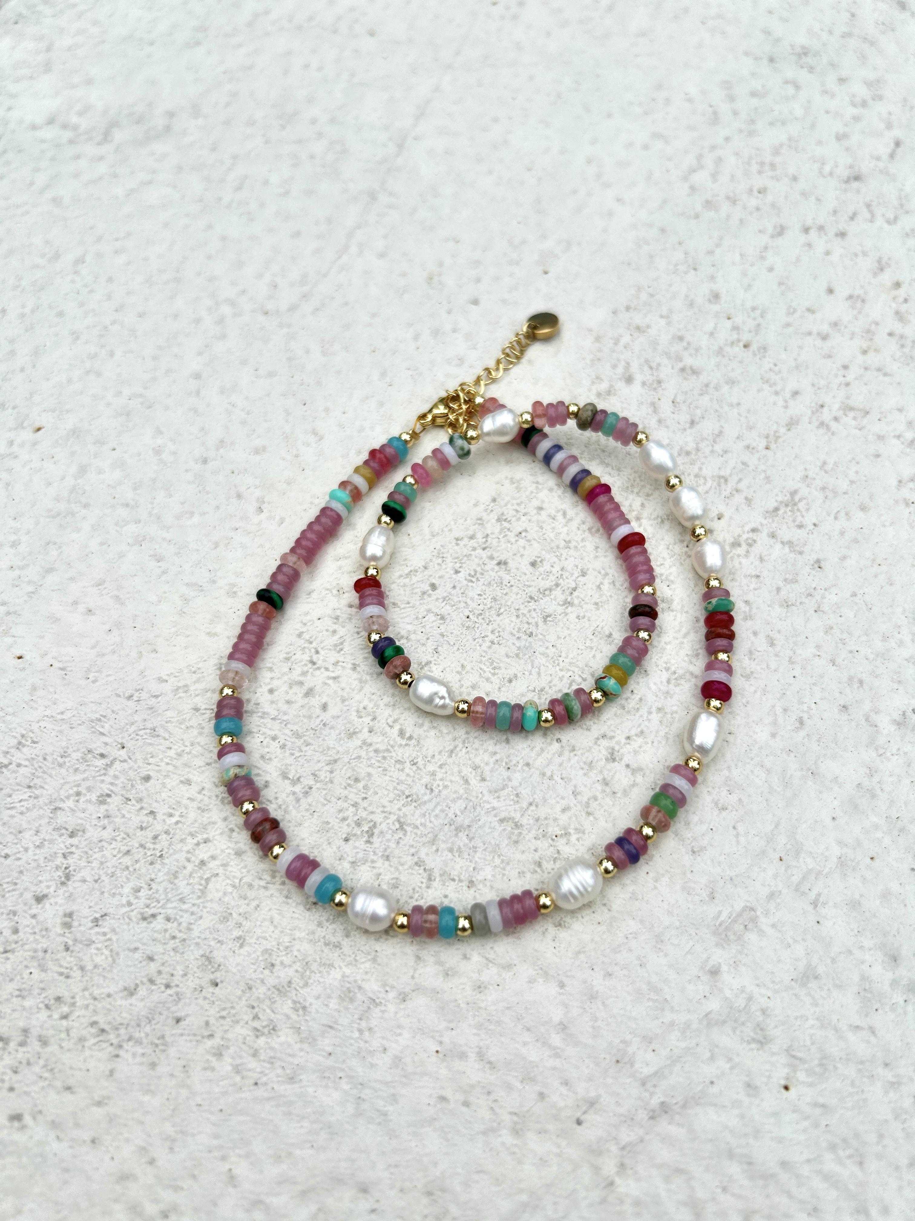 Pink stone stainless necklace