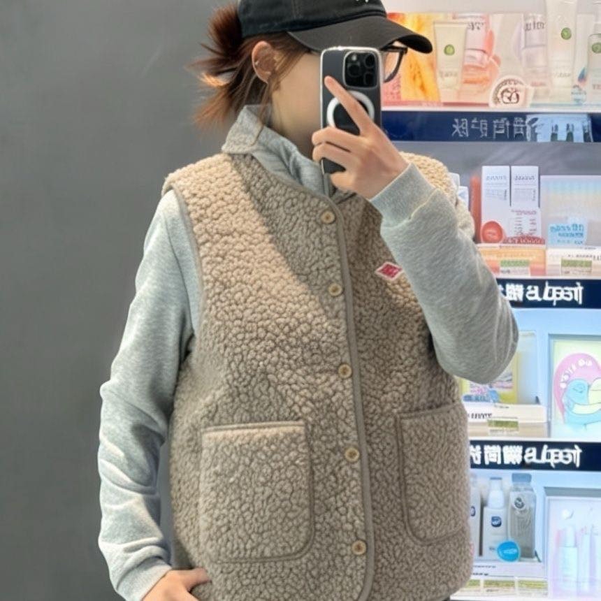 日系情侶毛毛背心褸