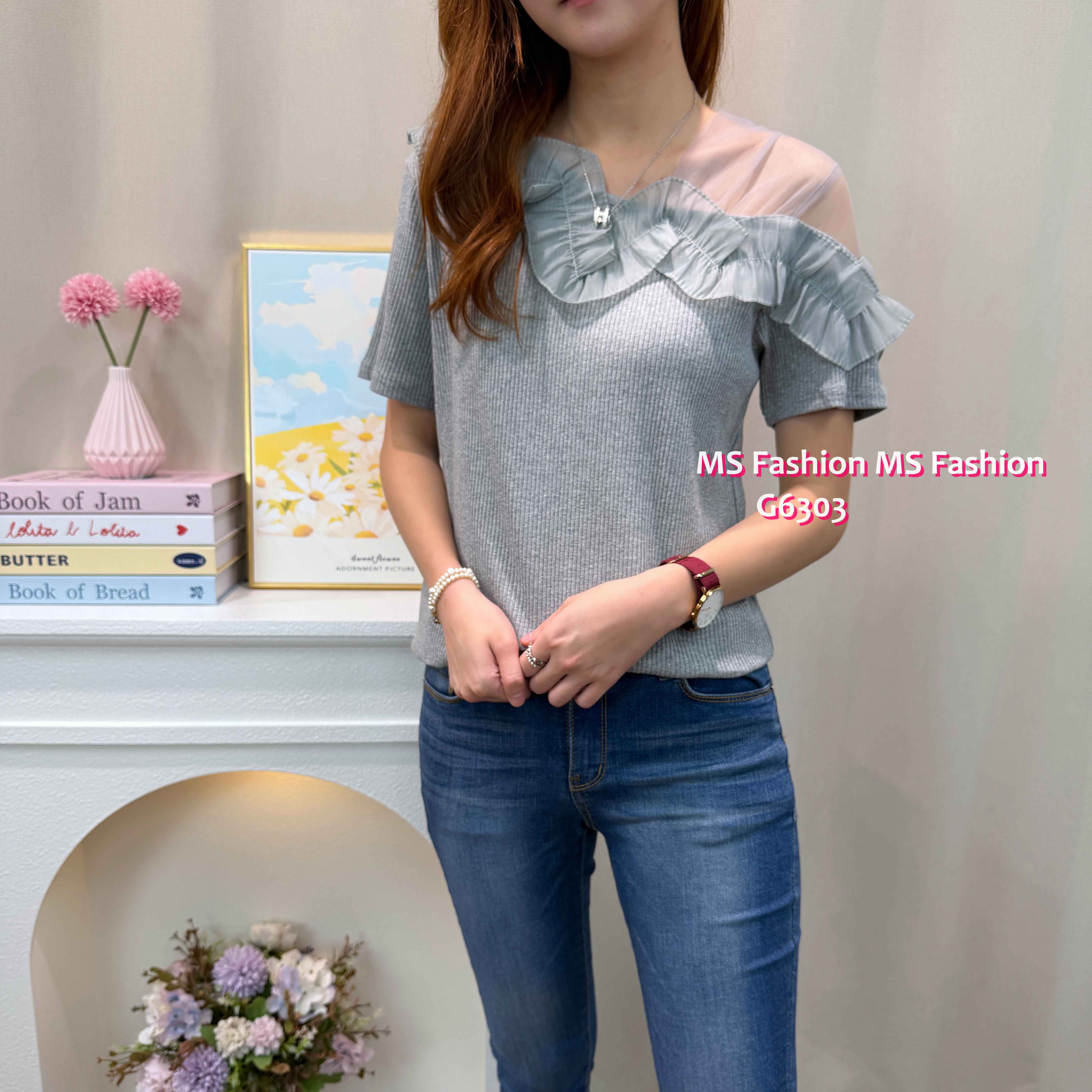 G6303 ruffle透視紗top