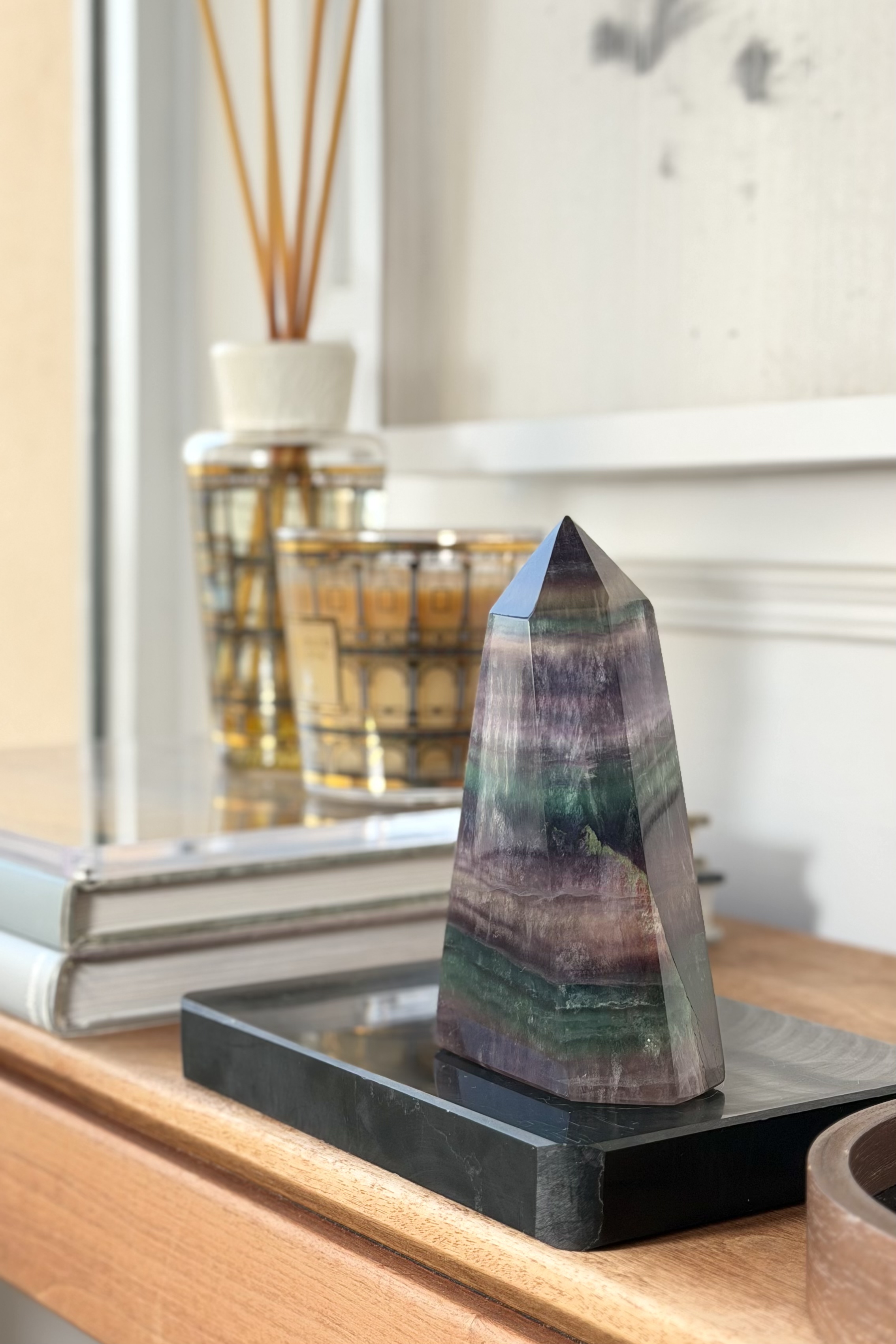 ༒12.8cm彩螢石千層紋塔尖六角柱༒ FL.390AH26JG7AA*106M